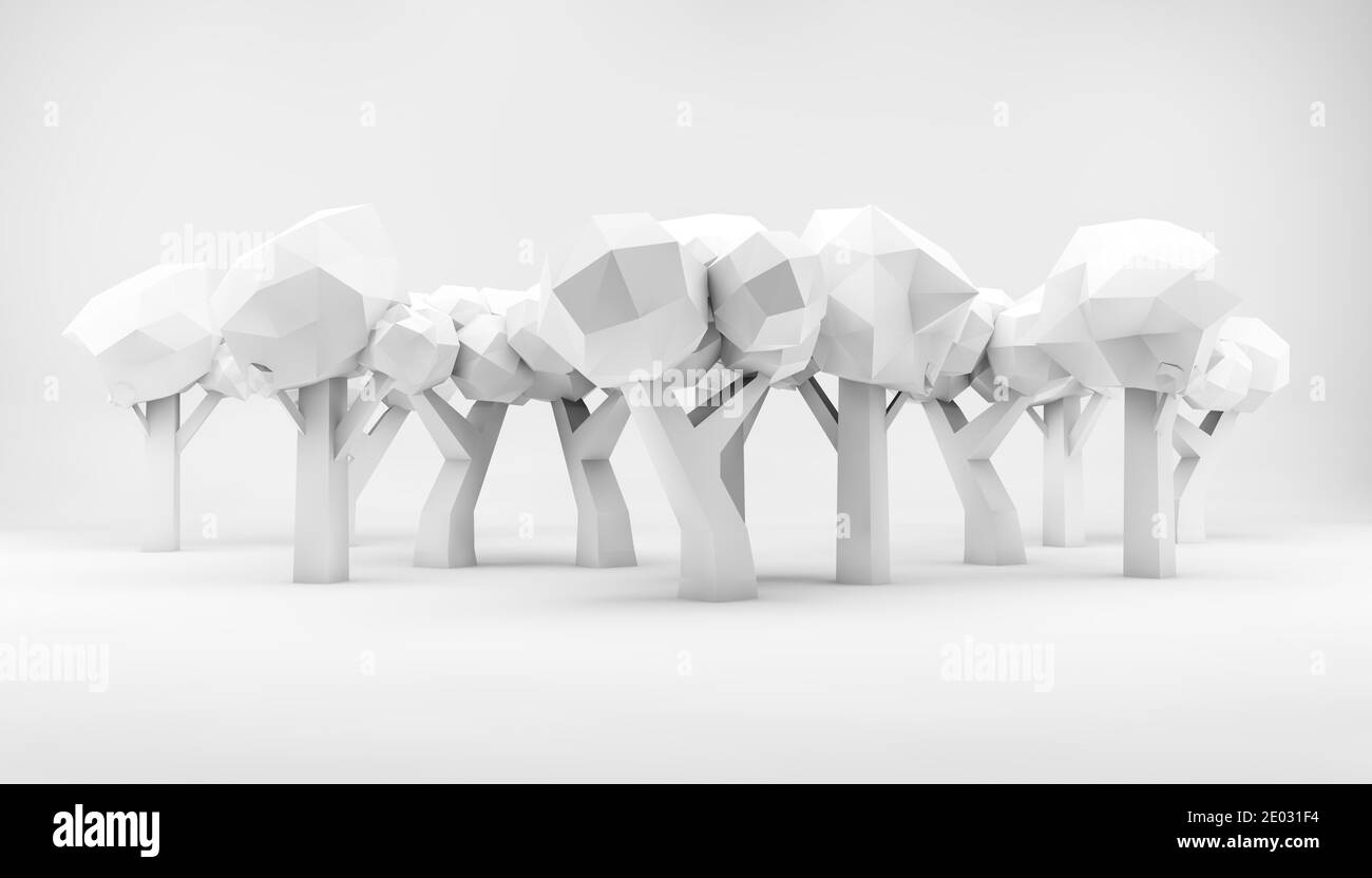 Rendu 3d minimal de la forêt de papier Banque D'Images