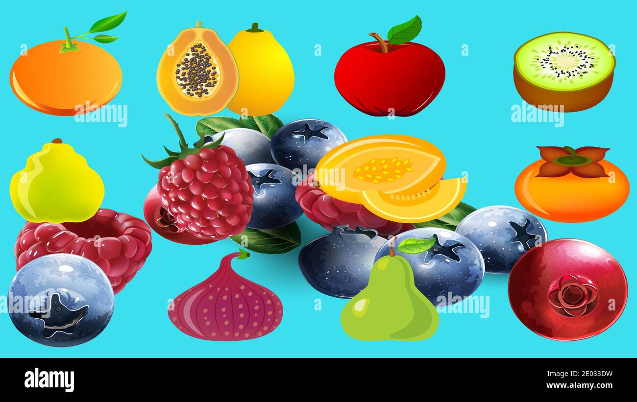 Ensemble d'œuvres d'art graphiques aux fruits exotiques Illustration de Vecteur
