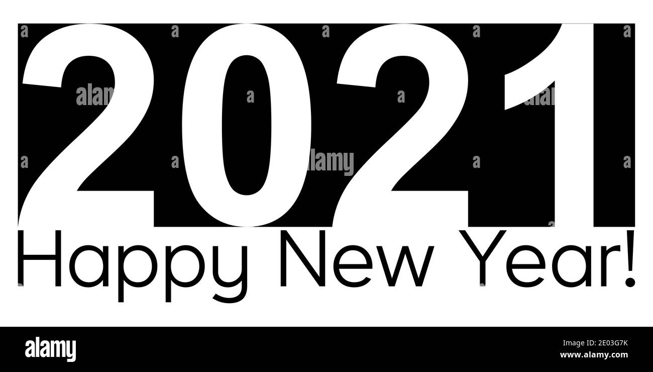 Bonne année 2021, bandeau noir et blanc monochrome, date à chiffres vectoriels pour la distribution des couleurs noir et blanc de l'année 2021 Illustration de Vecteur