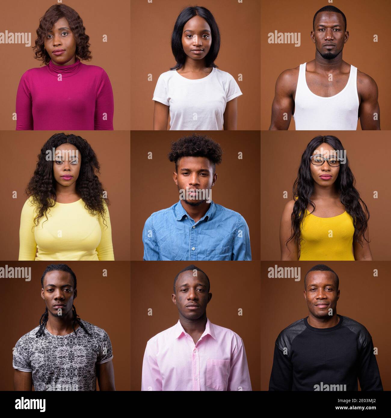 Collage de personnes africaines regardant un appareil photo tourné en studio Banque D'Images