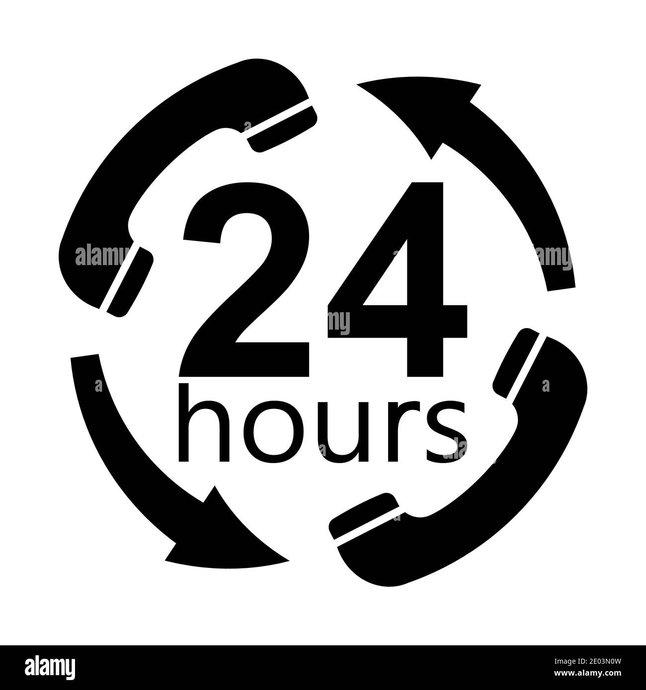 Assistance 24h/24, 7j/24, symbole noir vectoriel flèches du combiné, assistance 24 heures sur 24 Illustration de Vecteur