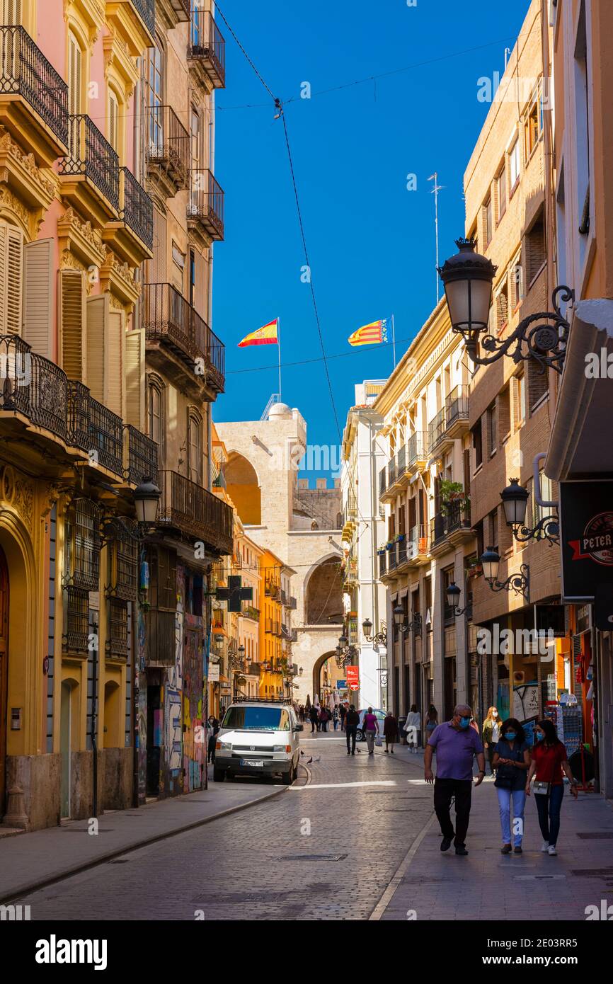 Valence, Espagne. 11 octobre 2020 : intérieur ou arrière des tours Quart, ou des tours Cuarte, XVe siècle. Accès au centre historique de la ville Banque D'Images