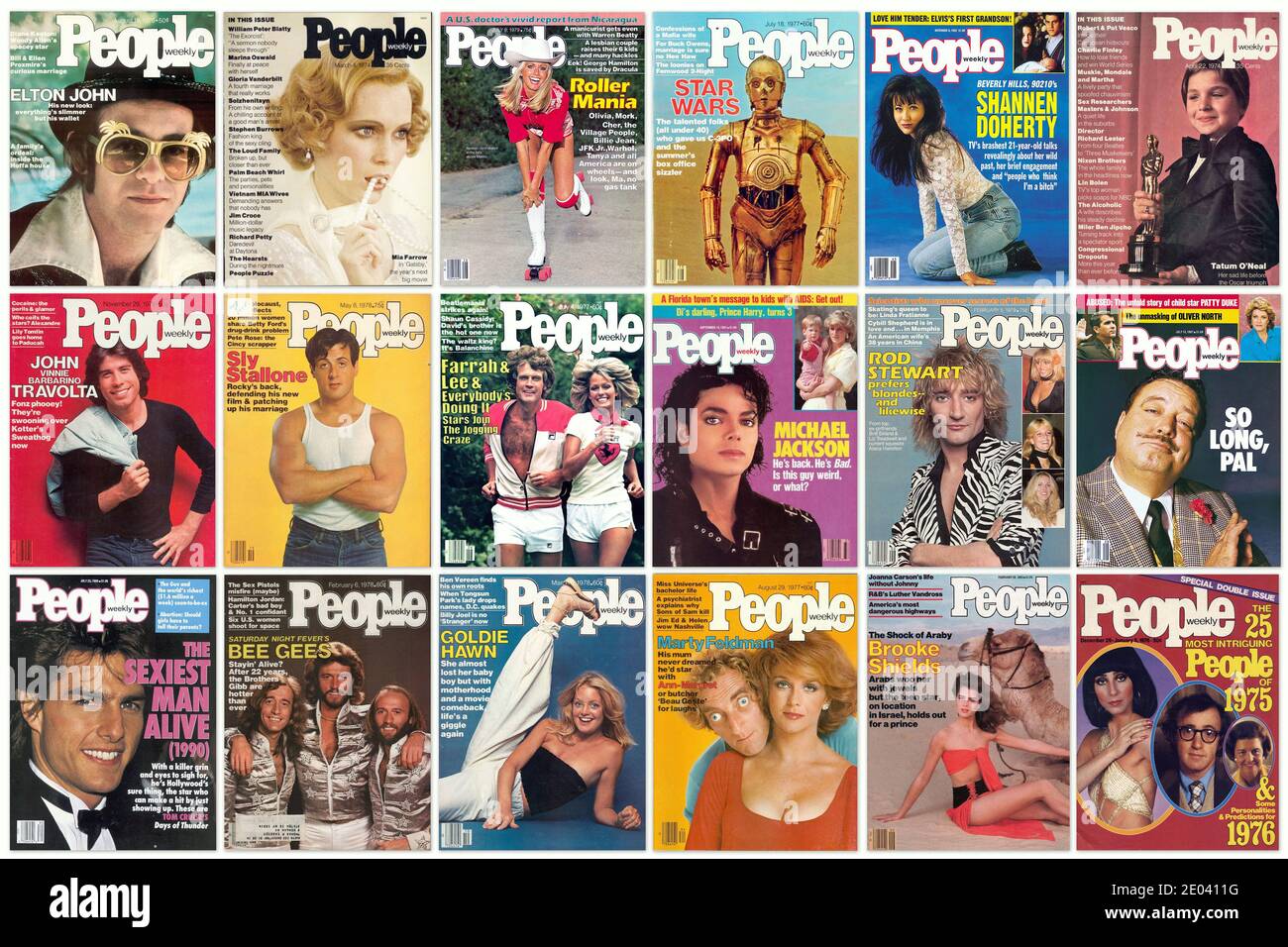 Collages de vieilles couvertures de magazine de personnes vintage. People est un magazine hebdomadaire américain qui se spécialise dans les nouvelles de célébrités Banque D'Images