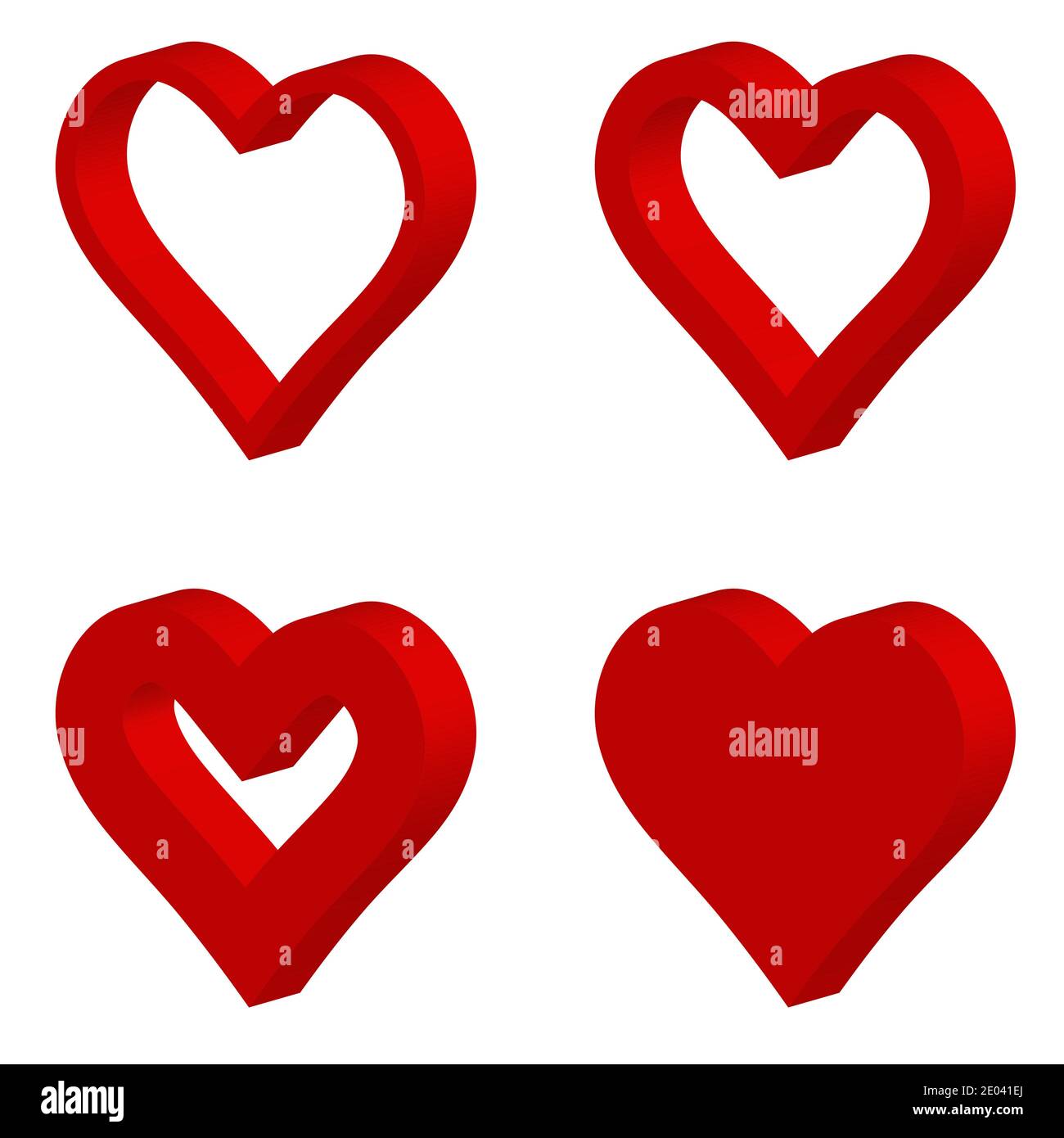 Ensemble 3D rouge forme coeur icône, ensemble vecteur forme coeur, amoureux Saint Valentin Illustration de Vecteur
