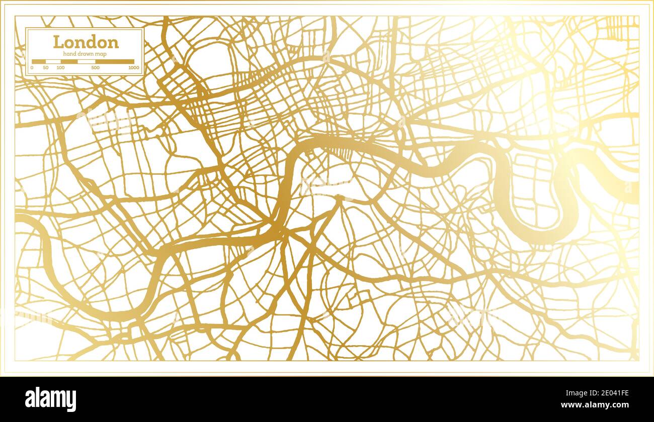 London Angleterre UK City Map en style rétro en couleur dorée. Carte de contour. Illustration vectorielle. Illustration de Vecteur