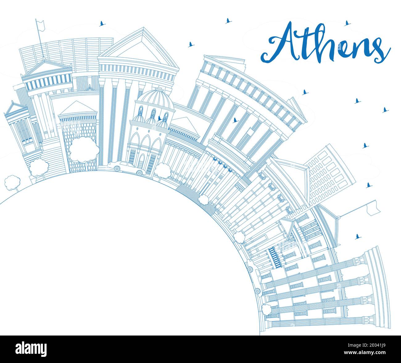 Outline Athènes Grèce City Skyline avec Blue Buildings et Copy Space. Illustration vectorielle. Voyages d'affaires et tourisme Illustration de Vecteur