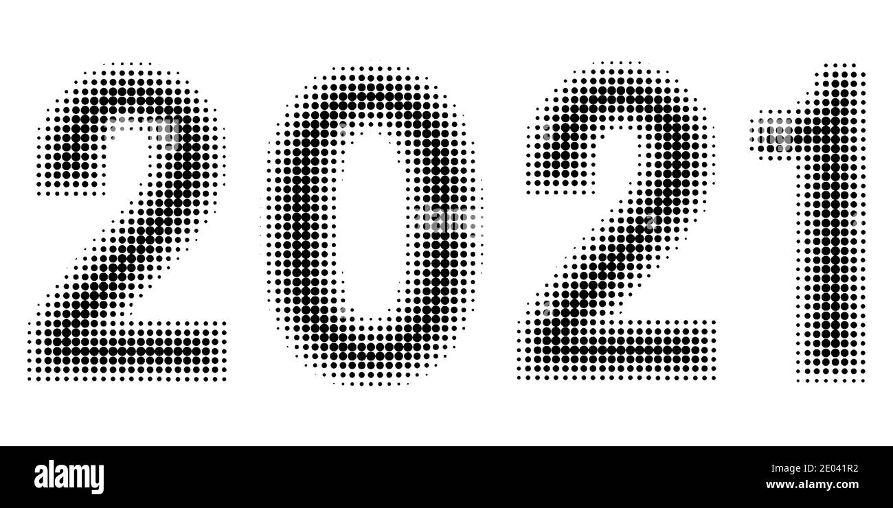 2021 chiffres de Noël de la nouvelle année date style demi-ton vecteur 2021 numéros d'effet demi-ton police pointillée Illustration de Vecteur