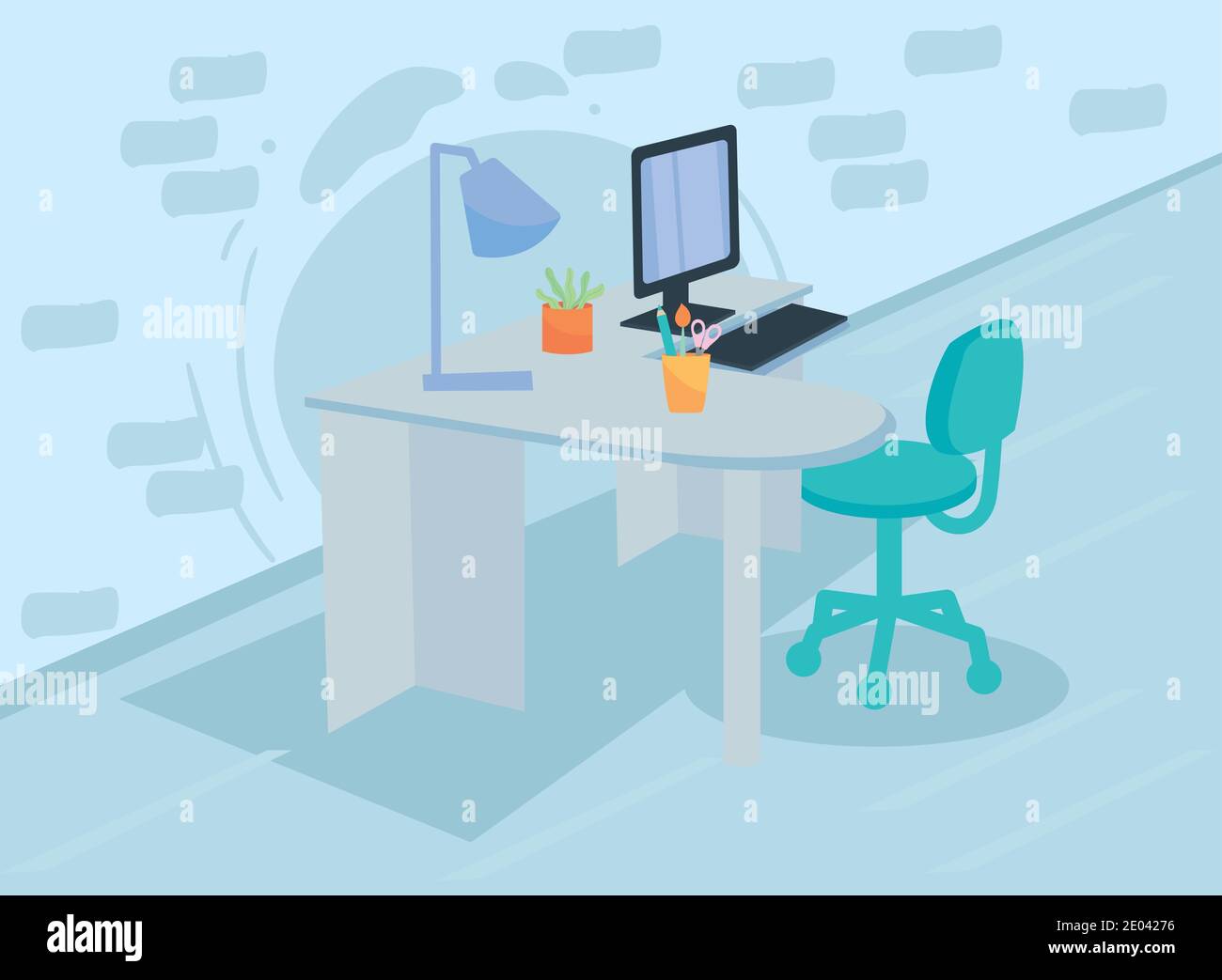 Espace de travail avec ordinateur de bureau et clavier, bureau de travail et télétravail thème illustration Vector Illustration de Vecteur