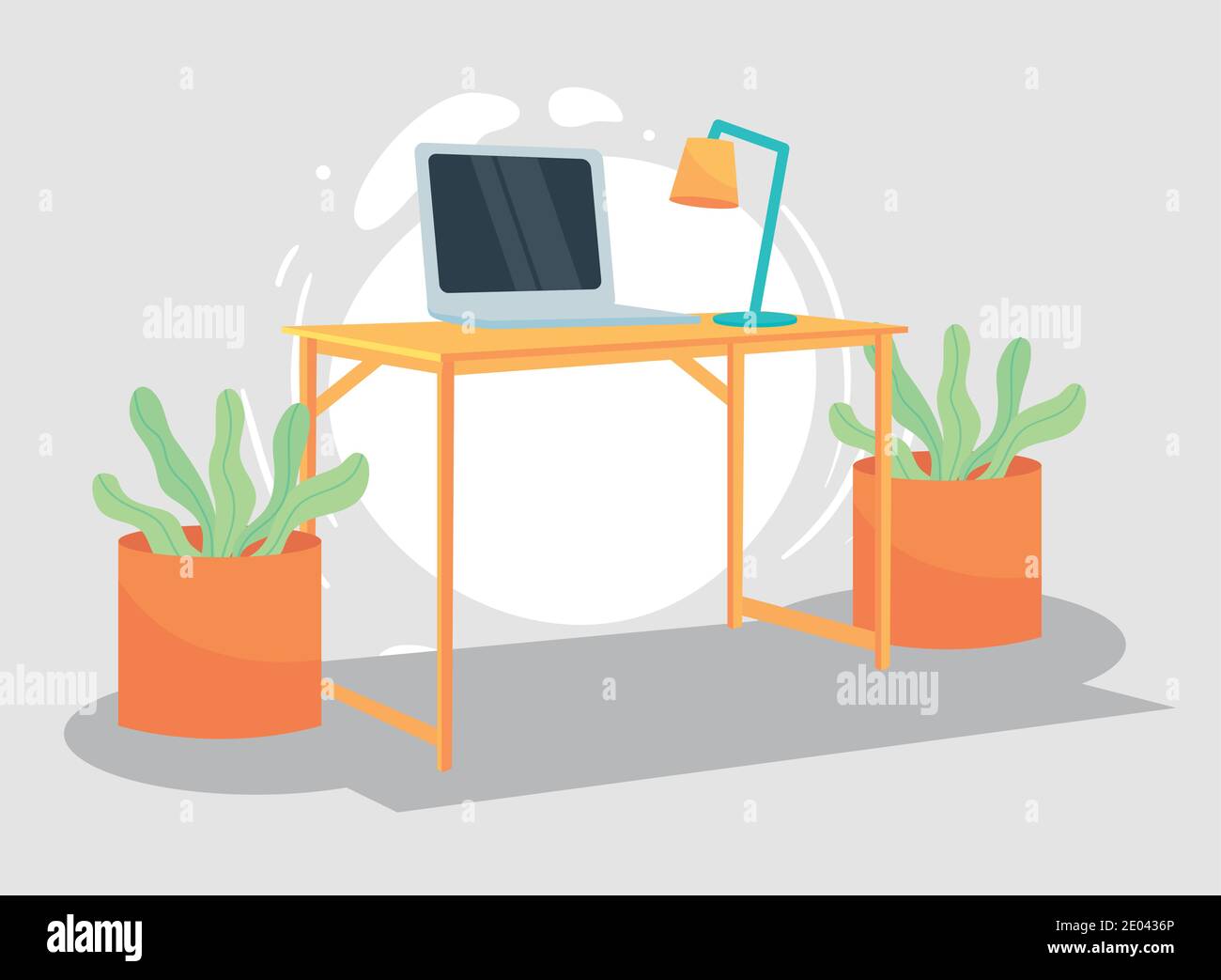 Espace de travail avec plantes de bureau pour ordinateur portable et lampe, bureau de travail et télétravail thème illustration Vector Illustration de Vecteur