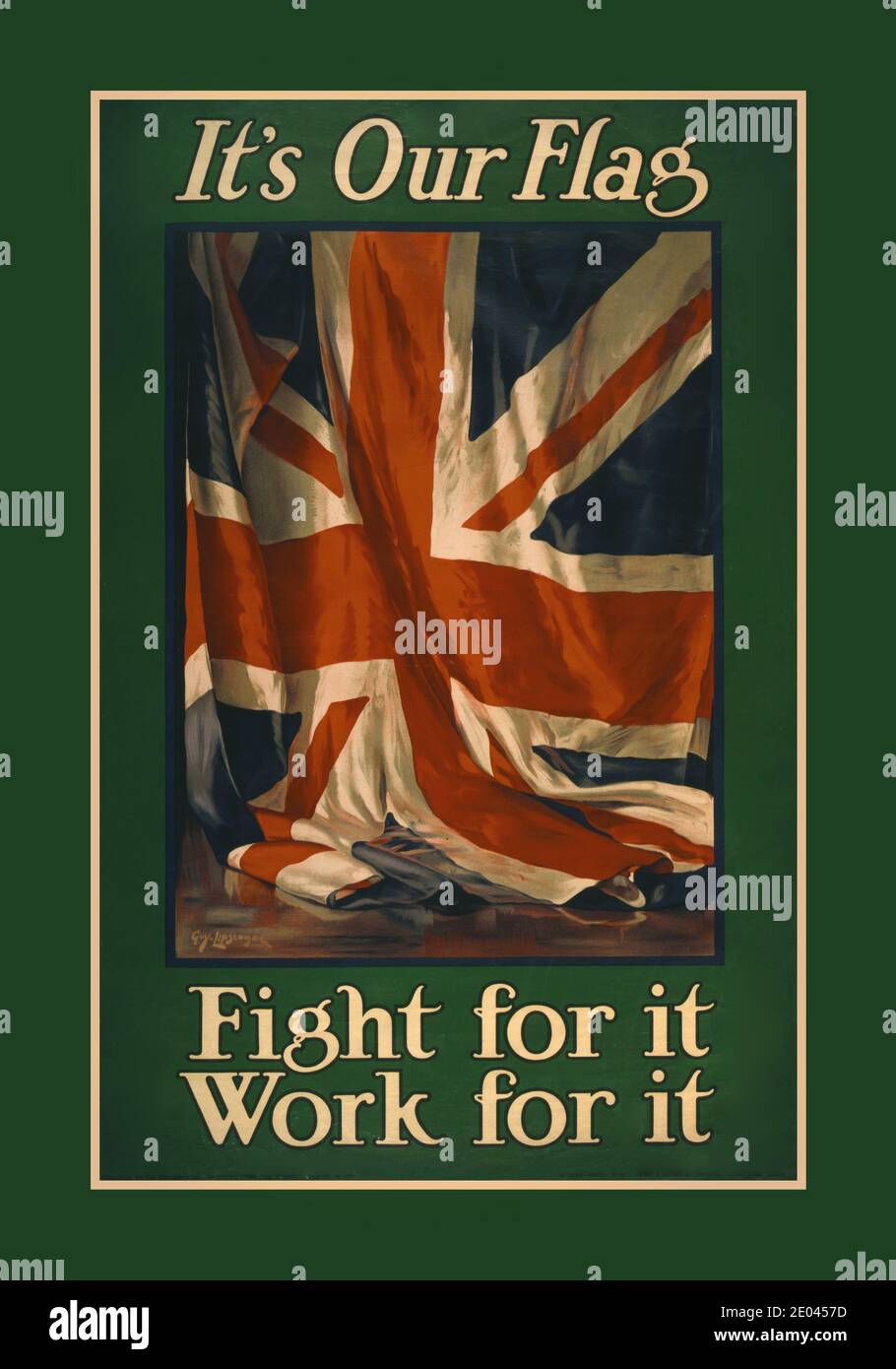 Affiche de propagande de la première Guerre mondiale « c'est notre drapeau. Luttez pour cela. Travailler pour cela "/ première Guerre mondiale première Guerre mondiale Guy Lipscombe ; Henry Jenkinson Ltd., Kirkstall (Leeds) et Londres. Affiche montrant le drapeau britannique. Lipscombe, Guy, artiste London : publié par la Commission du recrutement parlementaire, 1915. Guerre mondiale, 1914-1918--recrutement et enrôlement--drapeaux de Grande-Bretagne--British-1910-1920 lithographies--couleur--1910-1920. Affiches de guerre--Anglais--1910-1920. Banque D'Images