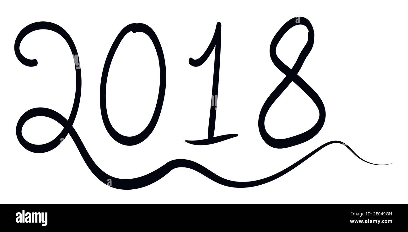 Bonne année 2018. Éléments simples illustration de l'encre. Pinceau de calligraphie à dessiner Illustration de Vecteur