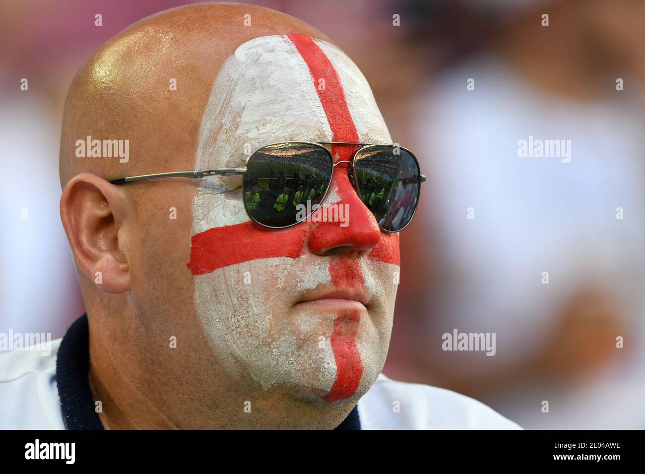 KALININGRAD, RUSSIE 28 juin 2018 un fan d'Angleterre se présente lors du match de la coupe du monde de la FIFA, Russie, groupe G 2018 entre l'Angleterre et la Belgique Banque D'Images