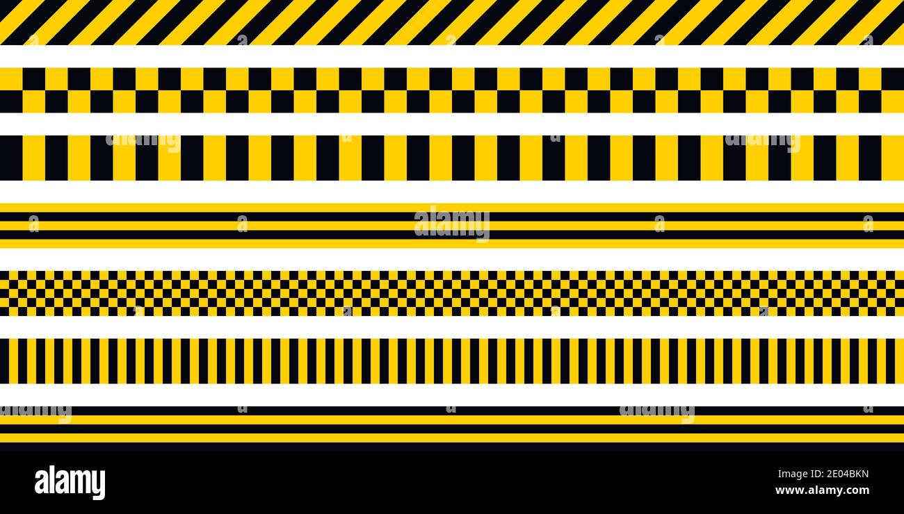 Définir les bandes de couleur jaune et noire, avec un motif industriel, des bandes d'avertissement de sécurité vectorielles, un motif noir sur fond jaune Illustration de Vecteur