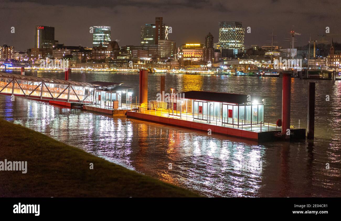 Quartier du port de Hambourg la nuit Banque D'Images