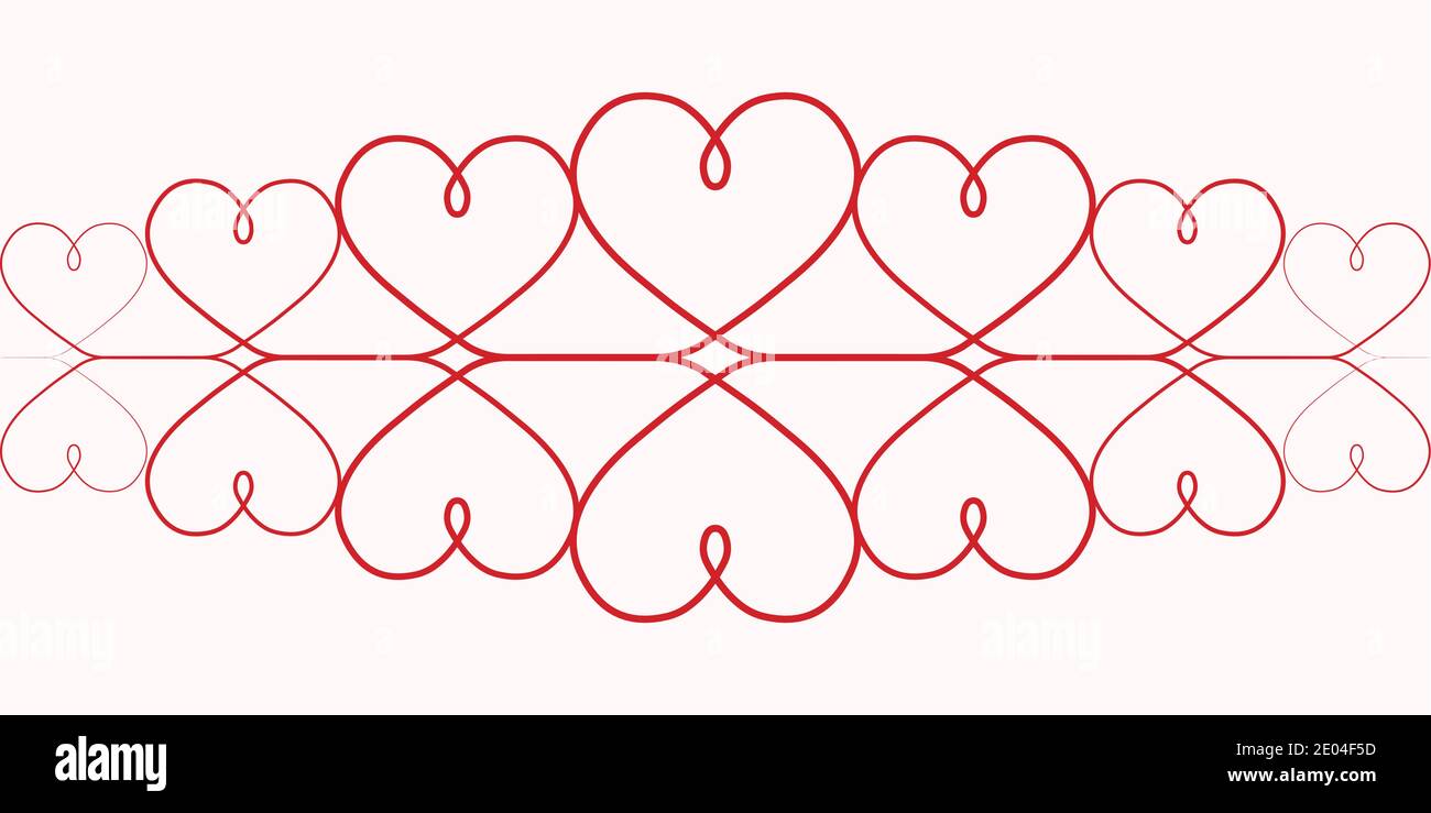 Motif coeurs pour la Saint-Valentin. Vector One dessin continu de coeurs rouges sur fond blanc, élégante vignette rouge, le motif du Illustration de Vecteur