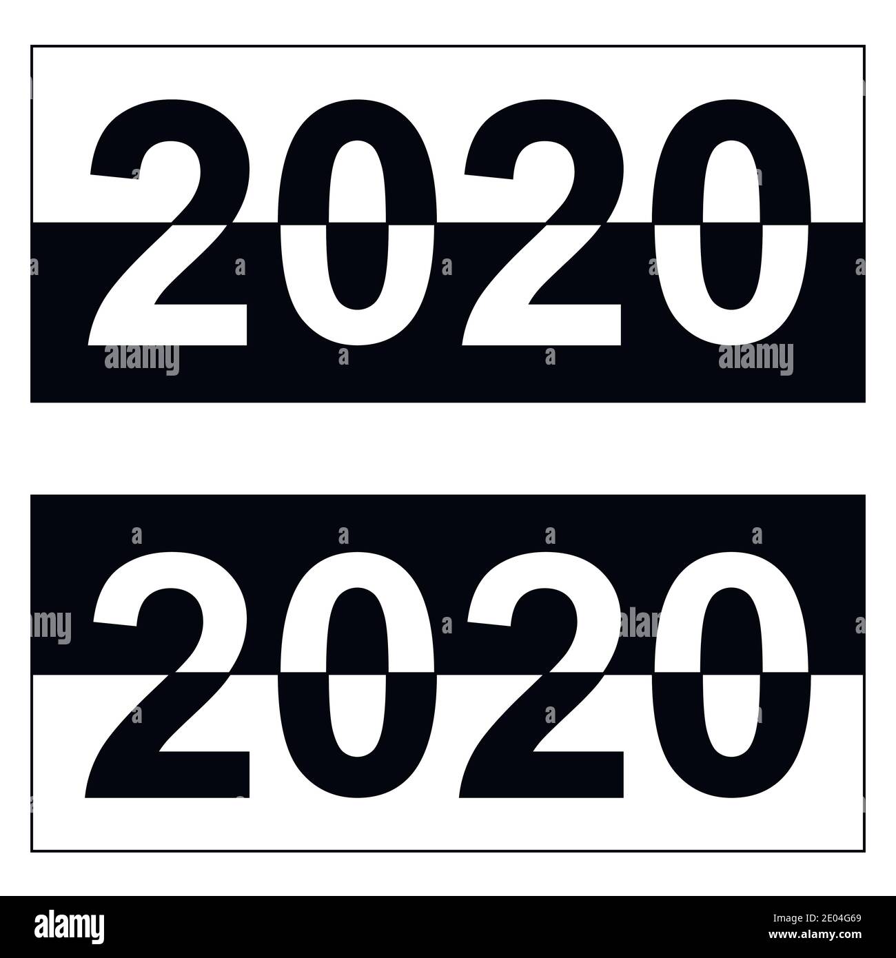 Bonne année 2020, bandeau noir et blanc monochrome, date à chiffres vectoriels pour l'année 2020 distribution des couleurs noir et blanc Illustration de Vecteur