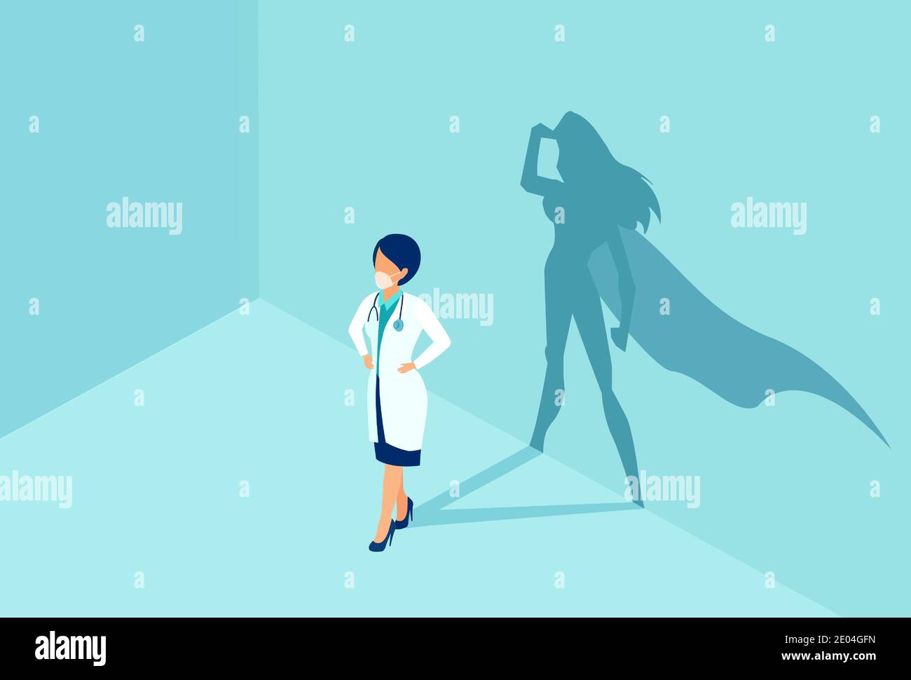 Vecteur d'une infirmière ou d'un médecin de confiance avec une ombre super-héros sur le mur. Illustration de Vecteur