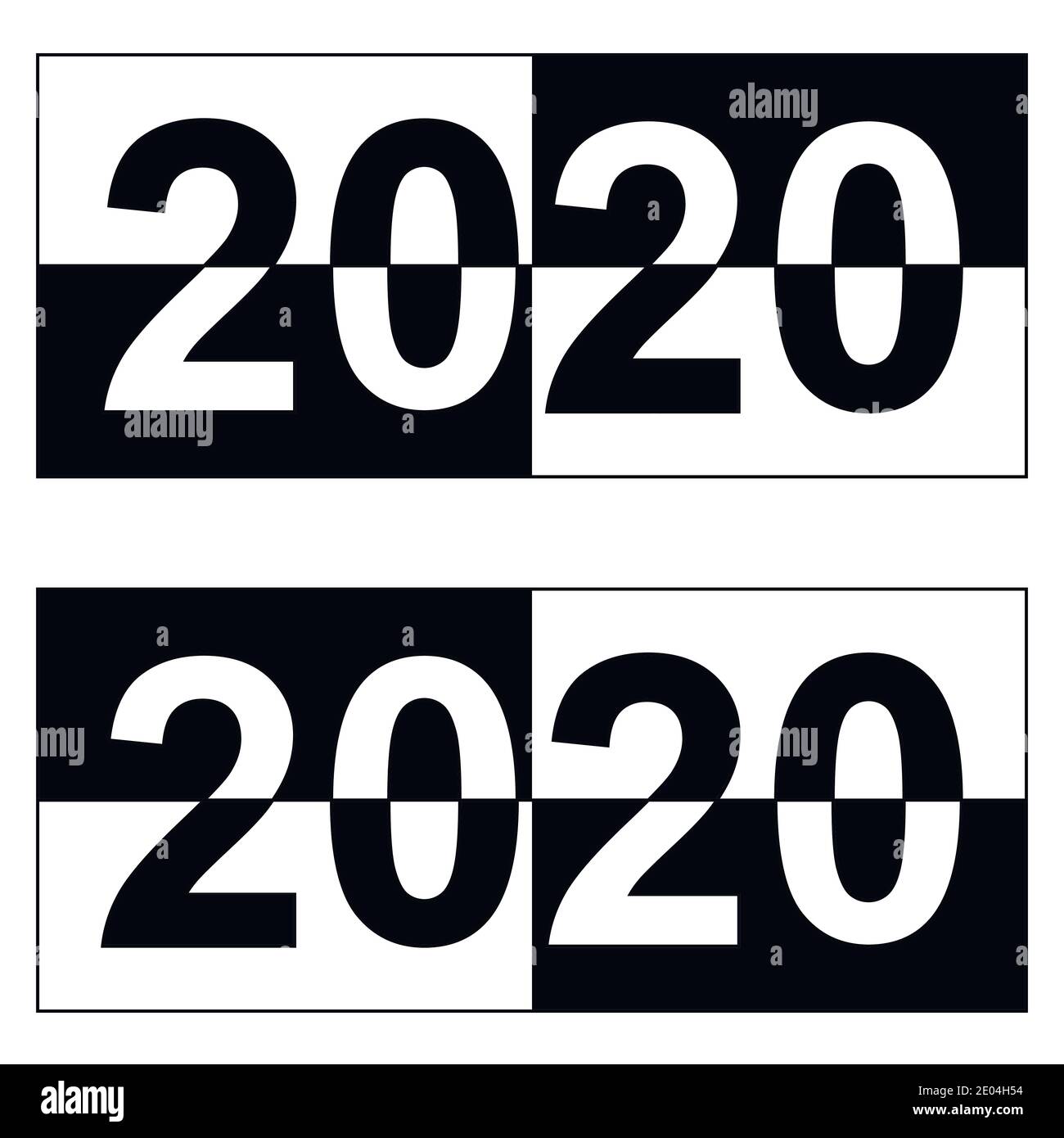Bonne année 2020 monochrome carré noir et blanc bannière vecteur date pour l'année 2020, la distribution des couleurs noir et blanc Illustration de Vecteur