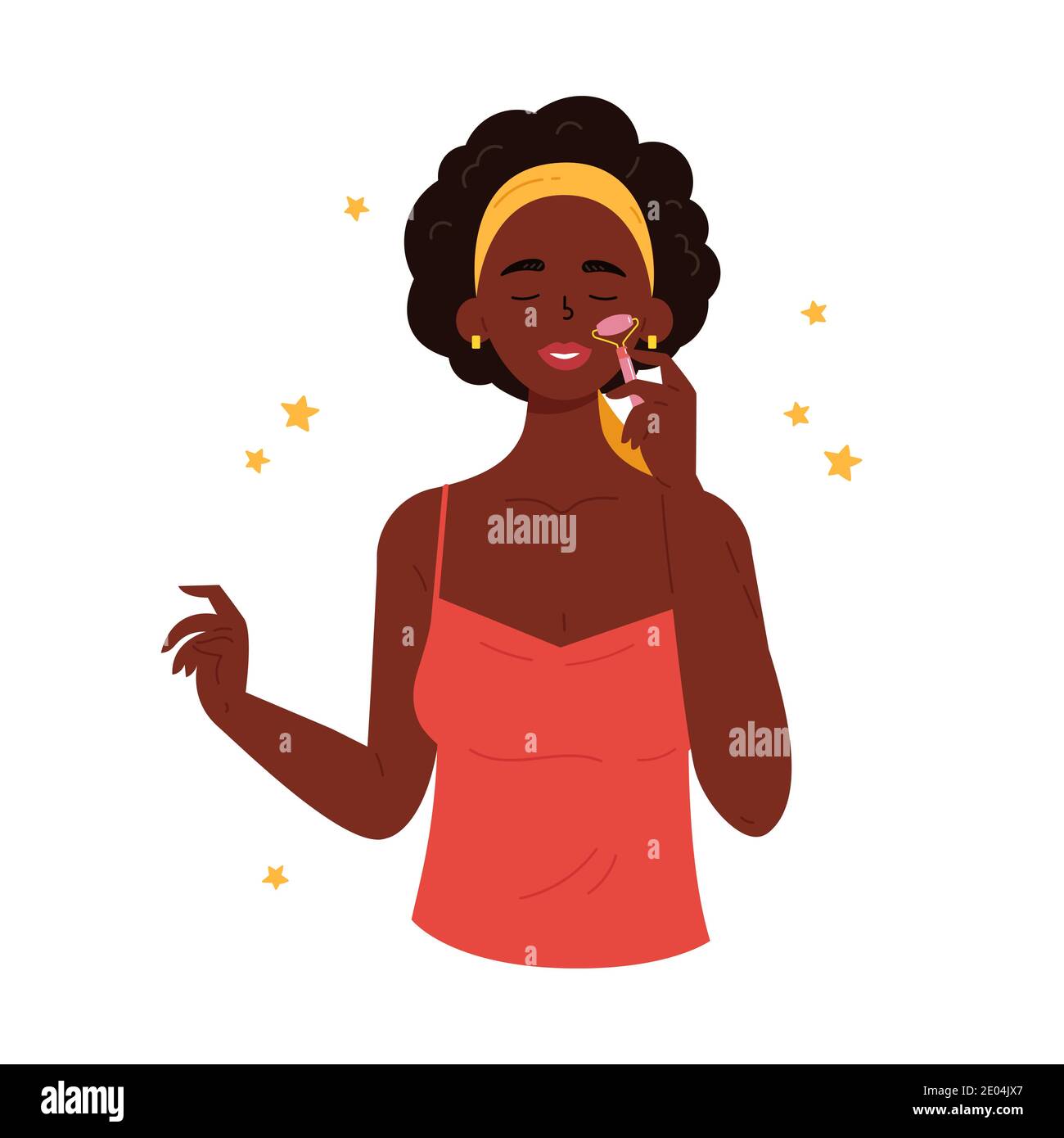 Massage facial Gua Sha. Femme avec rouleau de quartz Illustration de Vecteur