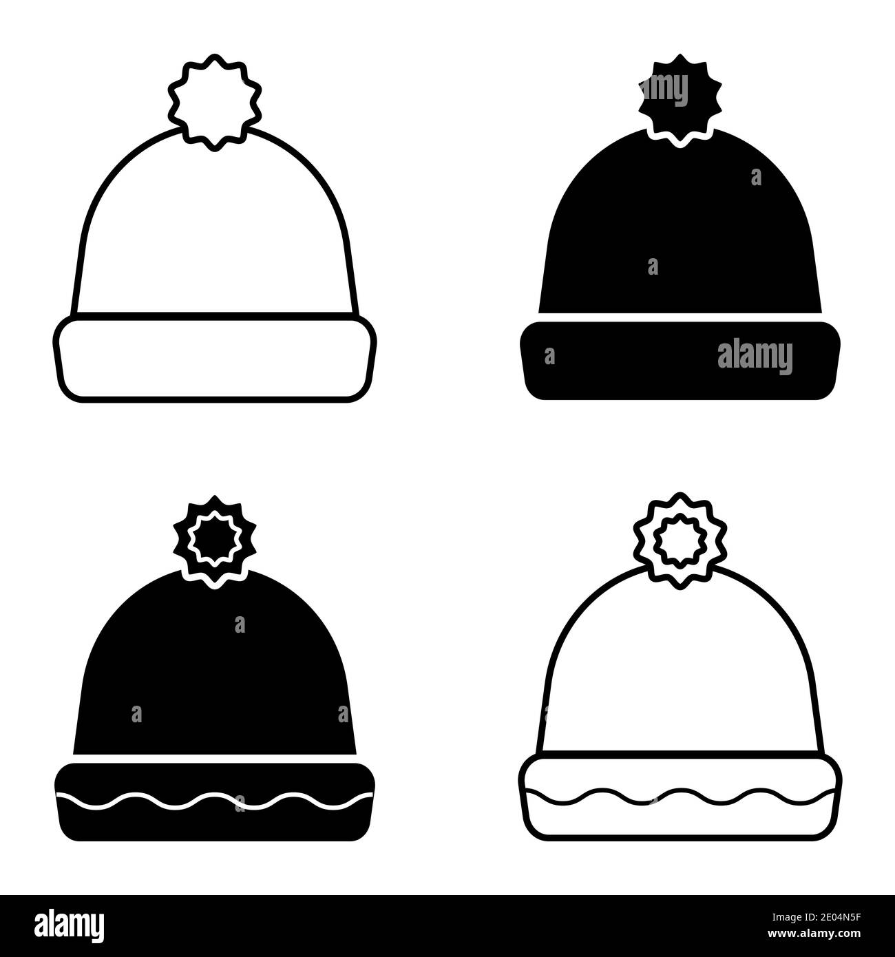 Bonnet chaud d'hiver avec ensemble de tricoté en bubon vectoriel chapeaux Illustration de Vecteur