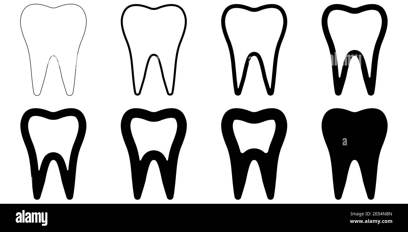 icône de signe forme de dent, vecteur définir des dents avec différentes épaisseurs de contour, icônes de dents dentaires Illustration de Vecteur