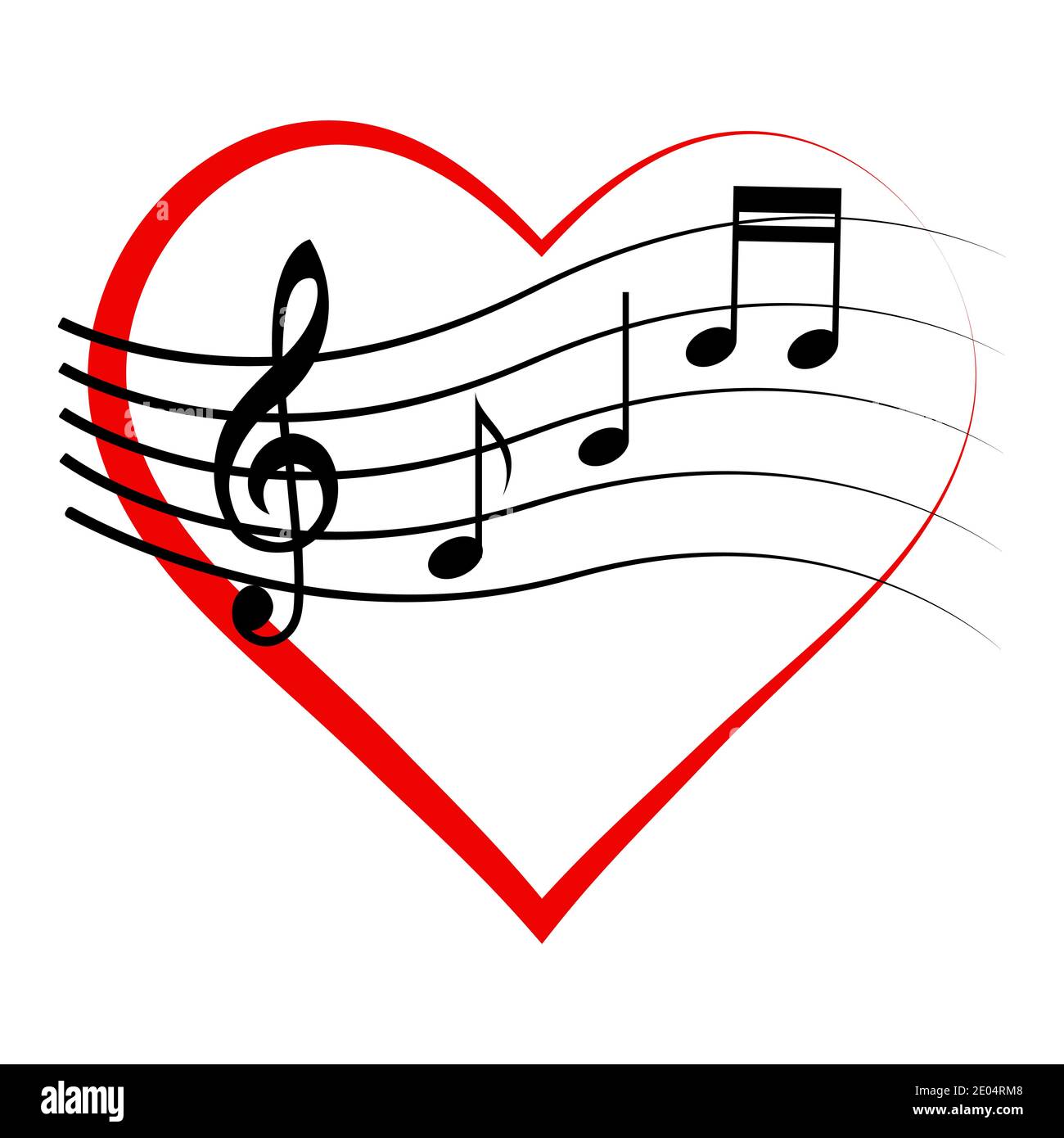 Logo icône coeur avec notes et aigus clef, vecteur signe amour pour la musique, symbole melomaniac Illustration de Vecteur