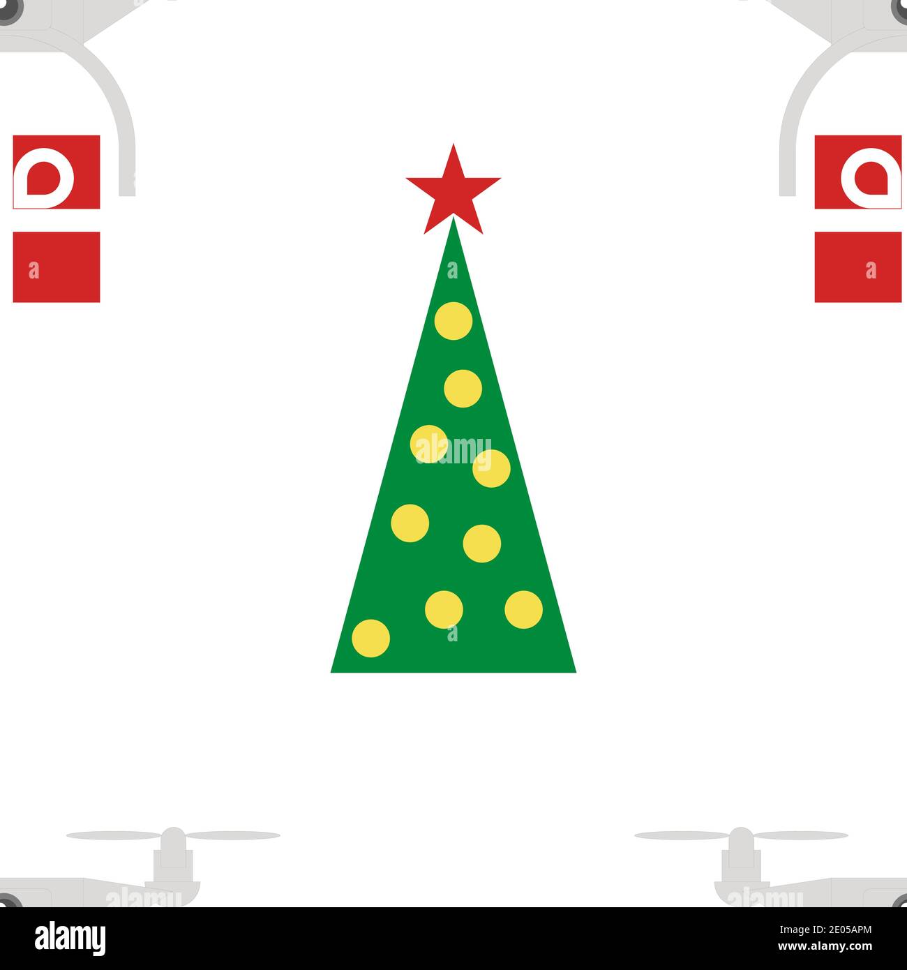 motif infini de quadrocopters transportant des cadeaux près du style d'arbre de noël plat Illustration de Vecteur