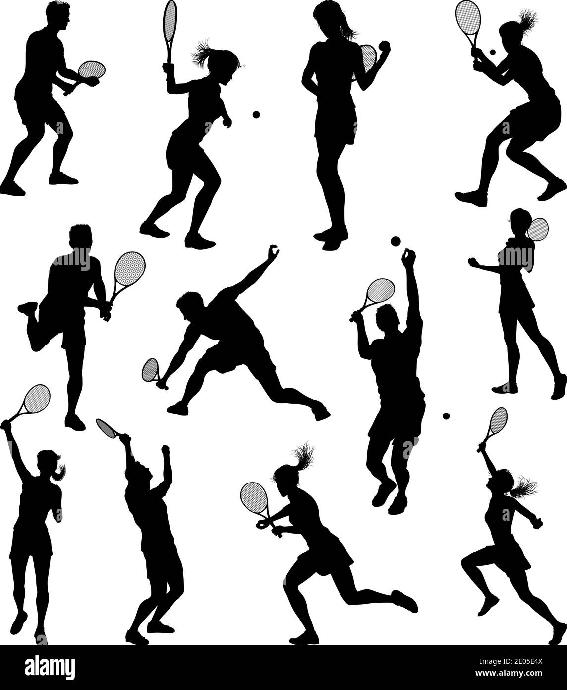 Silhouette tennis joueurs équipe sportive Illustration de Vecteur