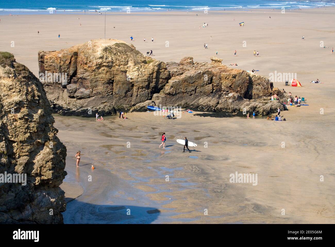 la grande plage de la station balnéaire de perranporth la côte nord de cornish Banque D'Images