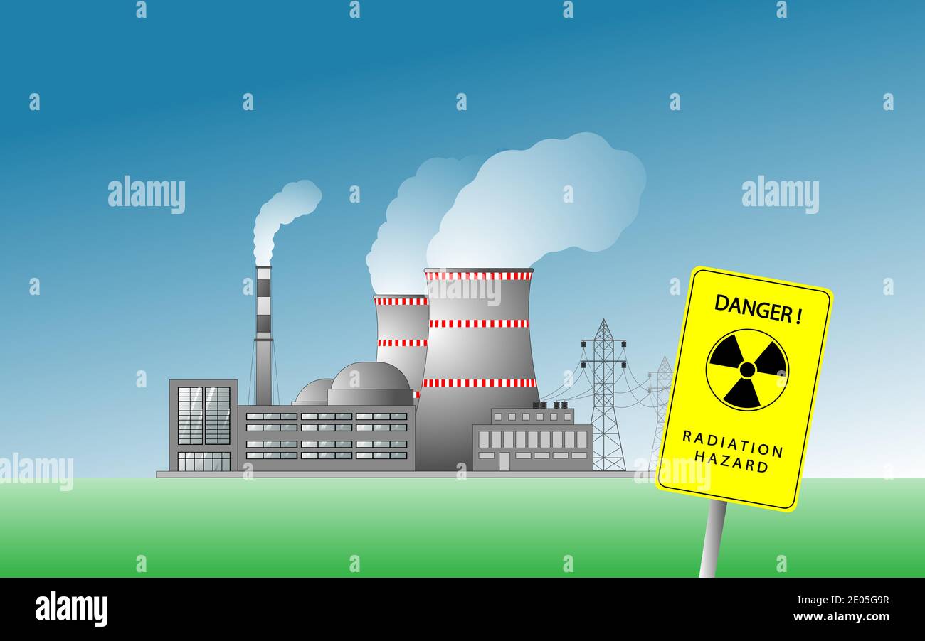 Centrale nucléaire contre un ciel bleu clair. Illustration de Vecteur
