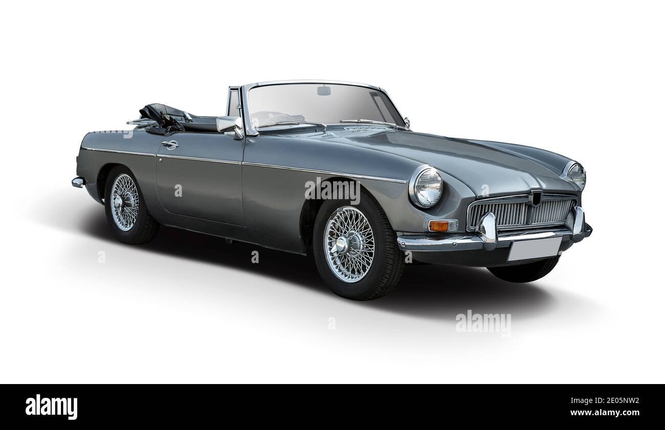 Voiture classique cabrio, vue latérale isolée sur fond blanc Banque D'Images