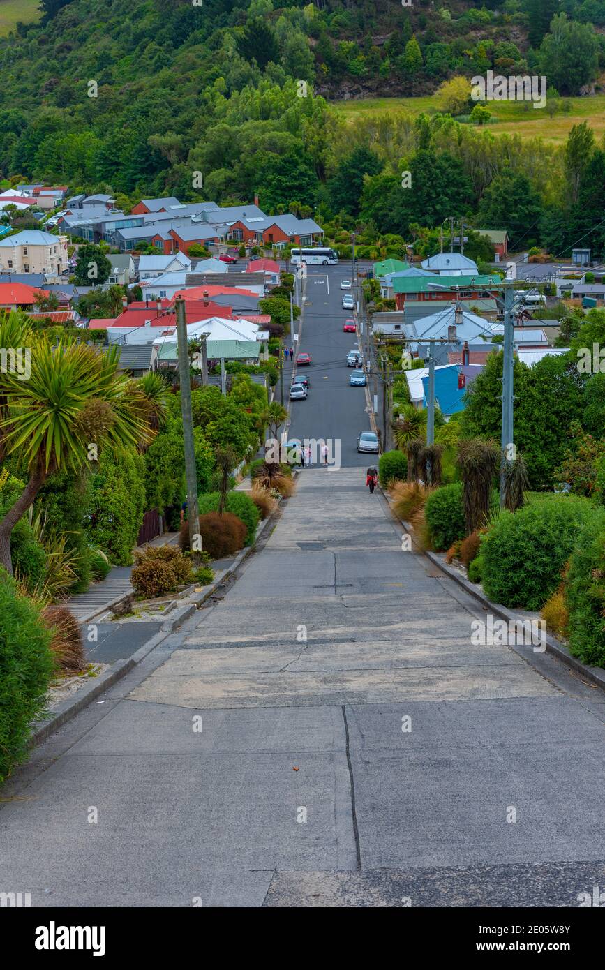 DUNEDIN, NOUVELLE-ZÉLANDE, 25 JANVIER 2020: Baldwin Street - la rue la plus raide du monde, à Dunedin, Nouvelle-Zélande Banque D'Images