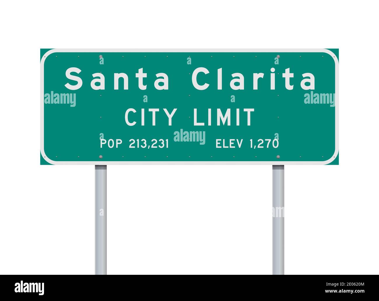 Illustration vectorielle de la route verte de la limite de la ville de Santa Clarita affiche sur les poteaux métalliques Illustration de Vecteur