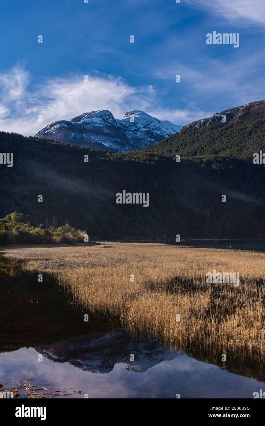 Lac vert (Lago Verde) pendant la saison d'automne dans le parc national de Los Alerces, Patagonie, Argentine Banque D'Images