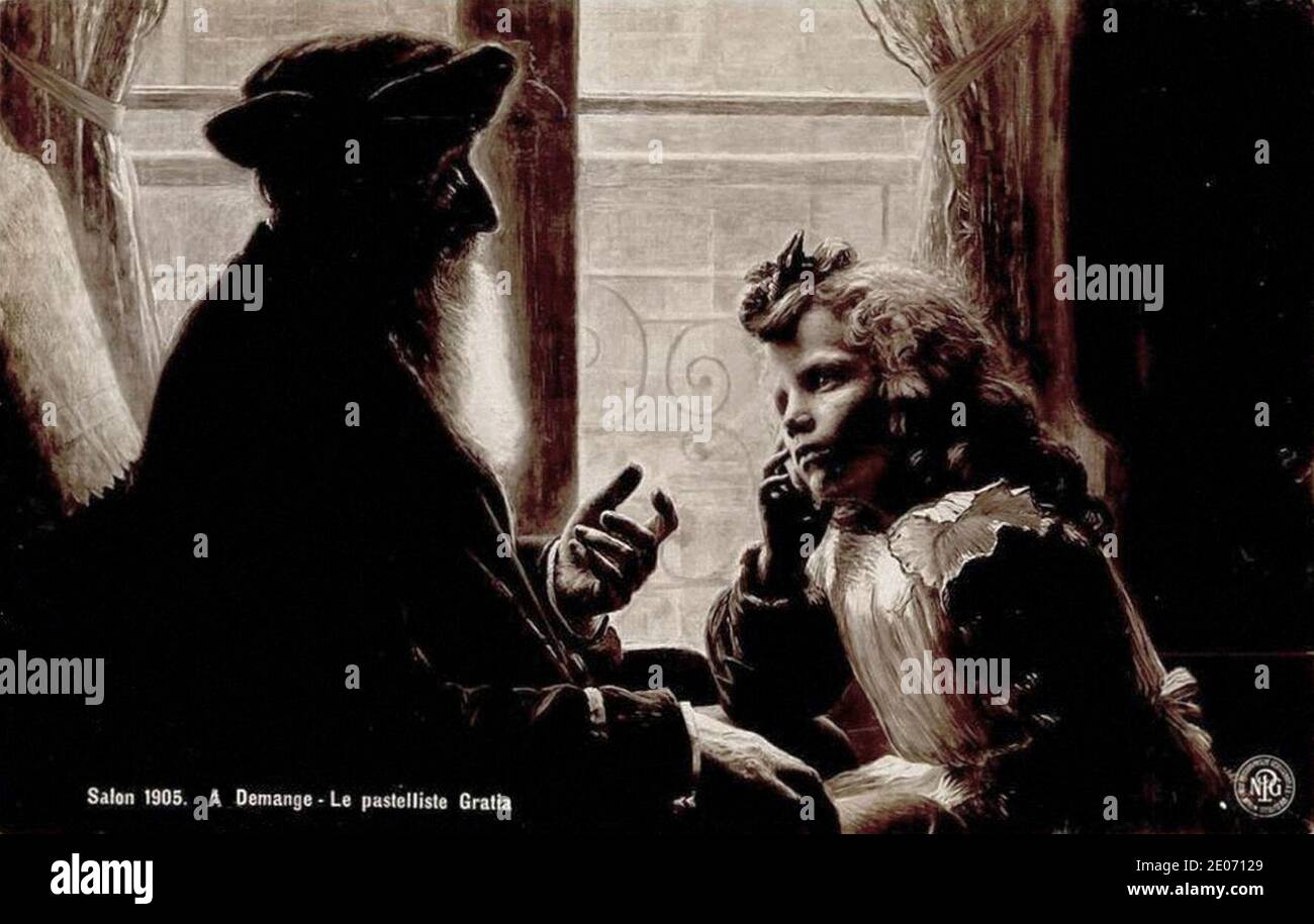 Le pastelliste Gratia raconte à ma fille une histoire d'autredois - salon des artistes français 1905. Banque D'Images