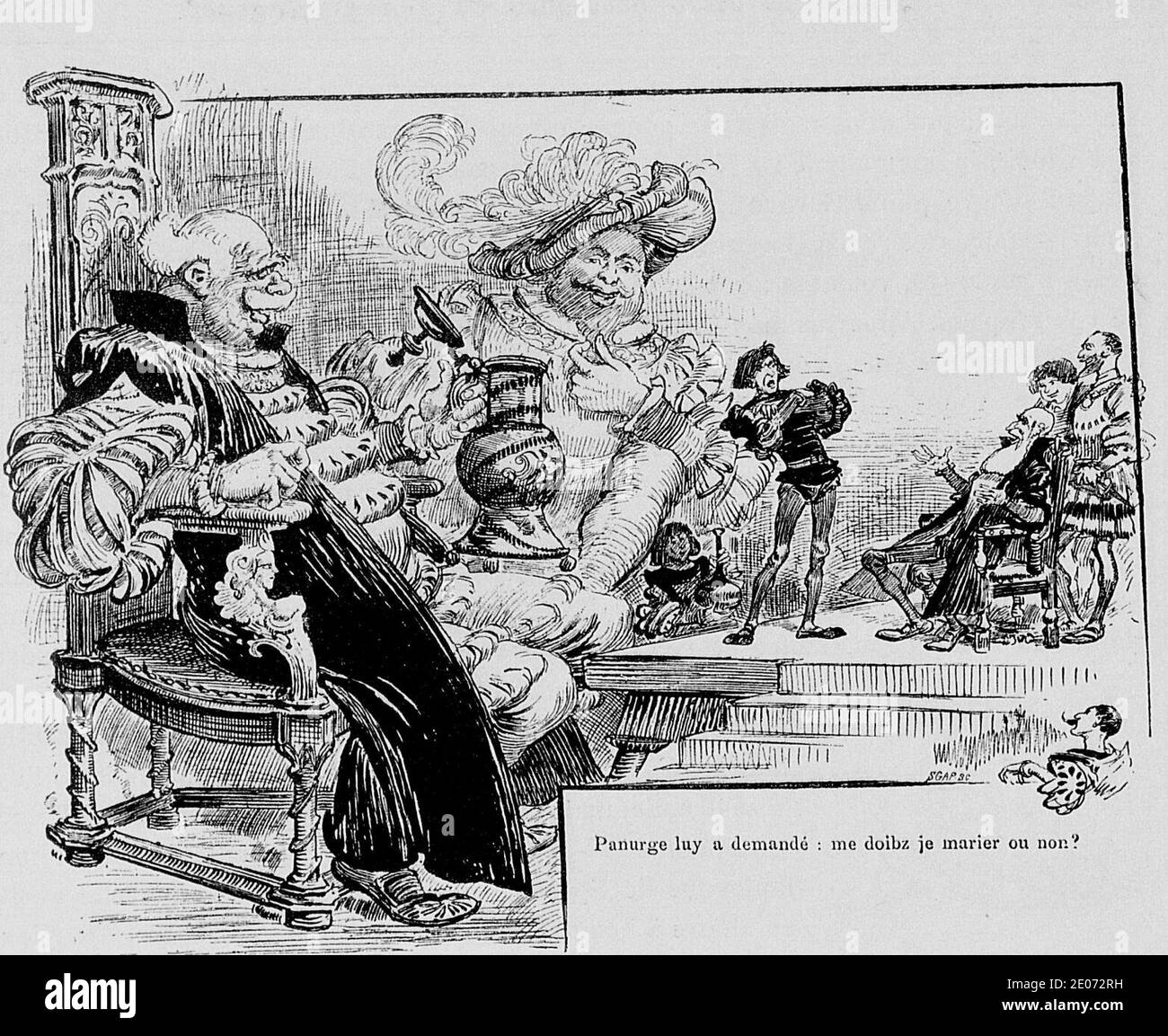 Le philosophique Trouillogan traverse du mariage - tiers Livre de Rabelais illustraé par Albert Robida, chap. XXXV. Banque D'Images