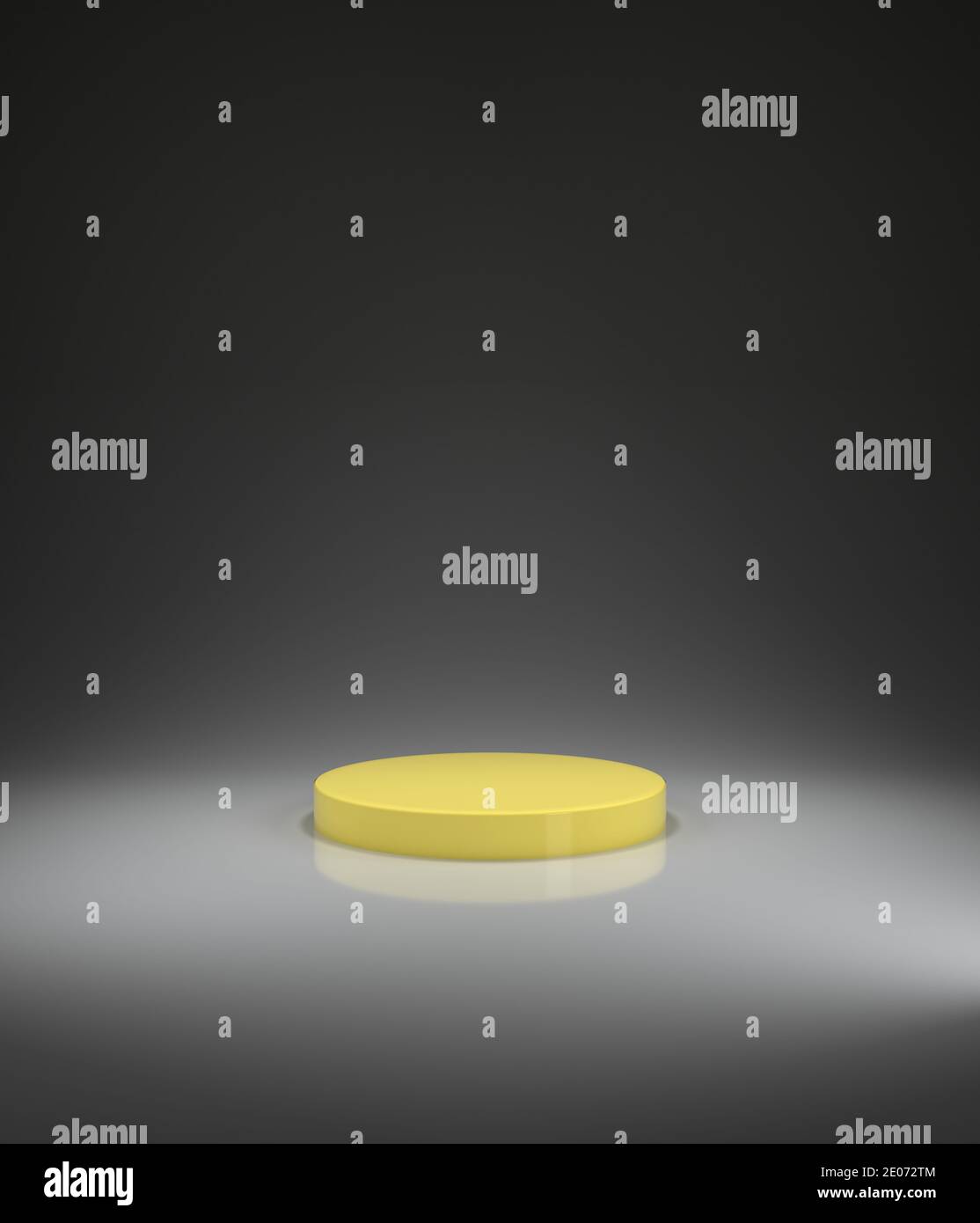 Fond gris clair et socle jaune pour les produits. illustration 3d, rendu 3d. Minimalisme abstrait. Gris ultime et lumineux. Banque D'Images