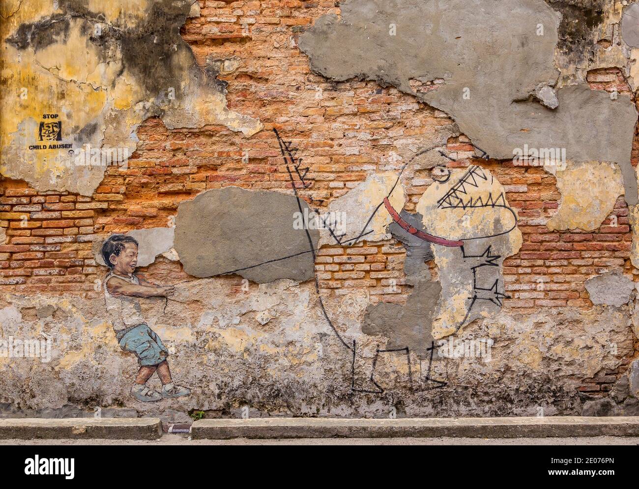 Streetart par Ernest Zacharevic à Penang, Malaisie Banque D'Images