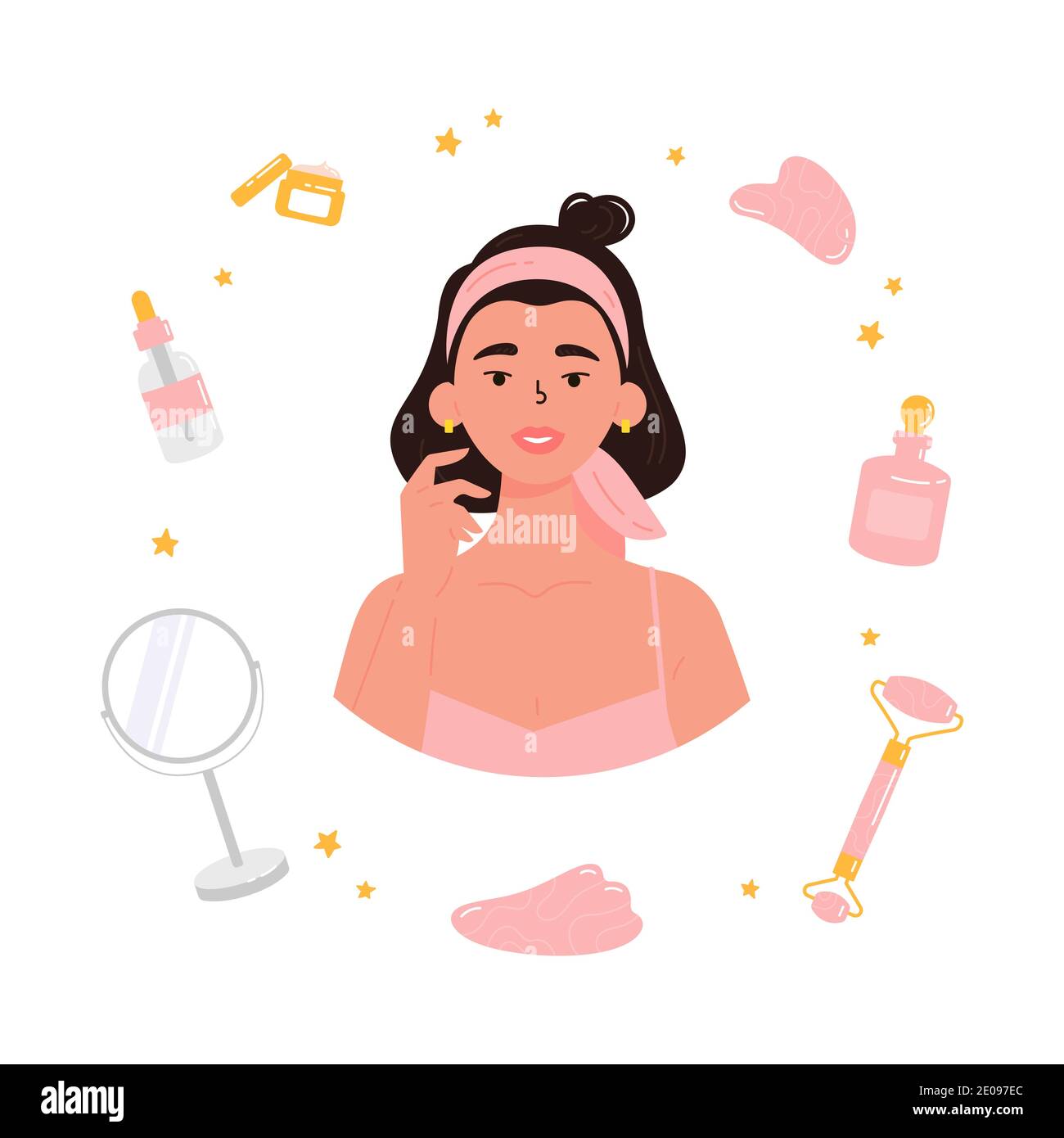 Méthode anti-âge de soin de la peau. Gua Sha. Illustration de Vecteur