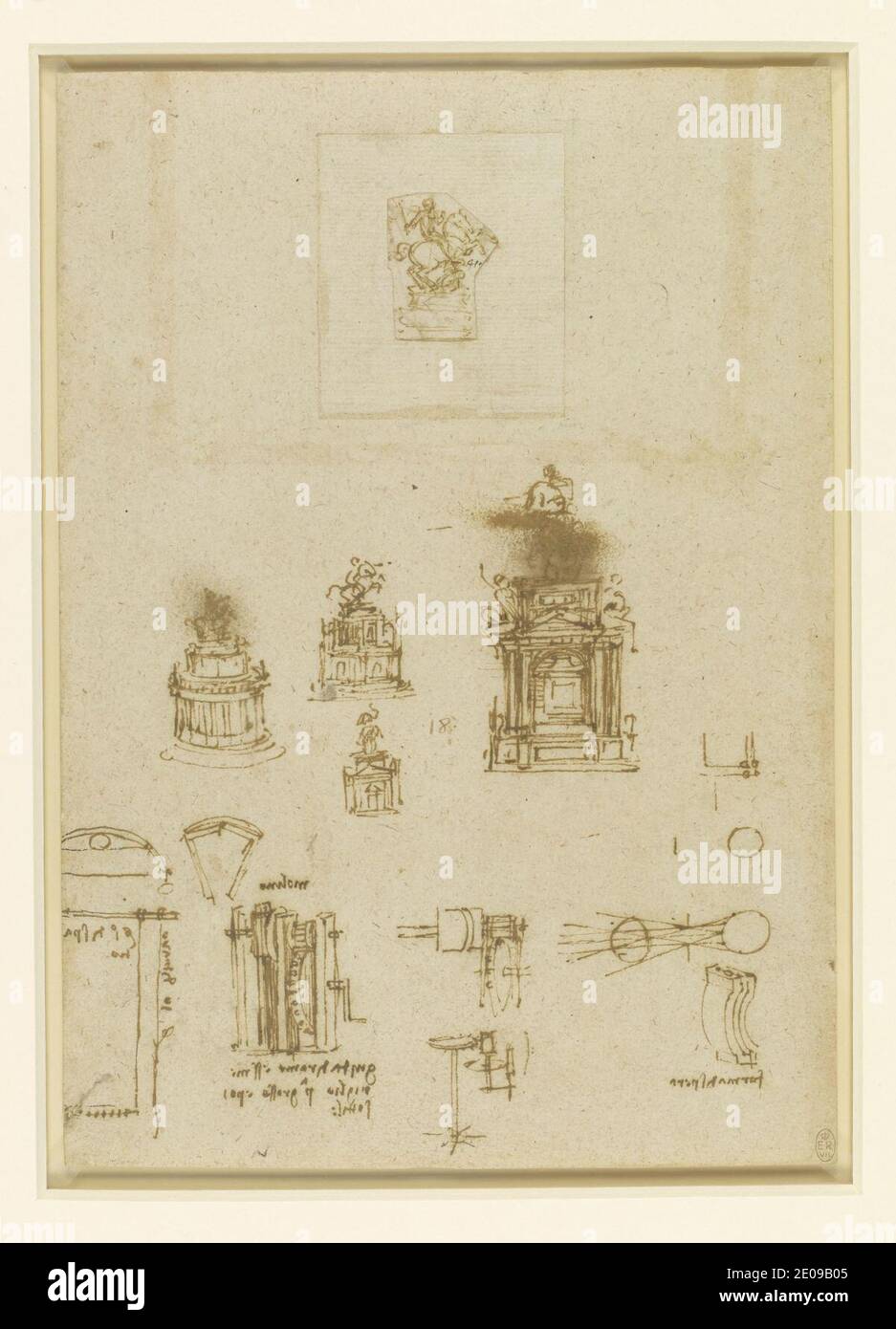 Leonardo da Vinci - esquisses pour le monument Trivulzio, et autres études c. 1508-10. Banque D'Images