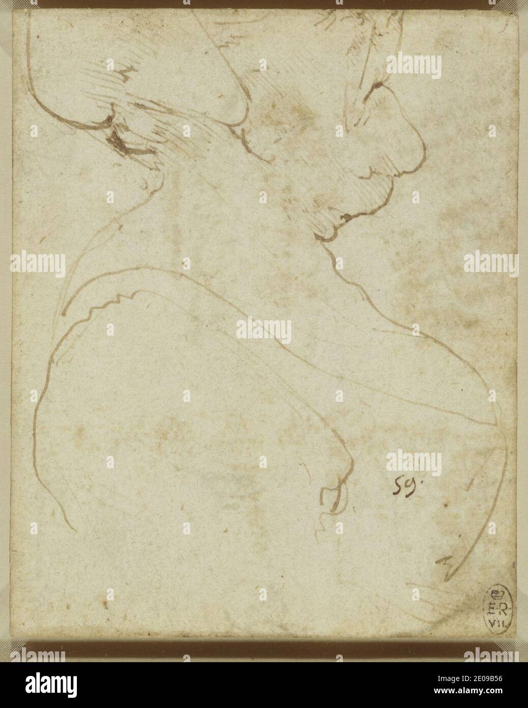 Leonardo da Vinci - Recto BUSTE d'une vieille femme grotesque en profil. Banque D'Images