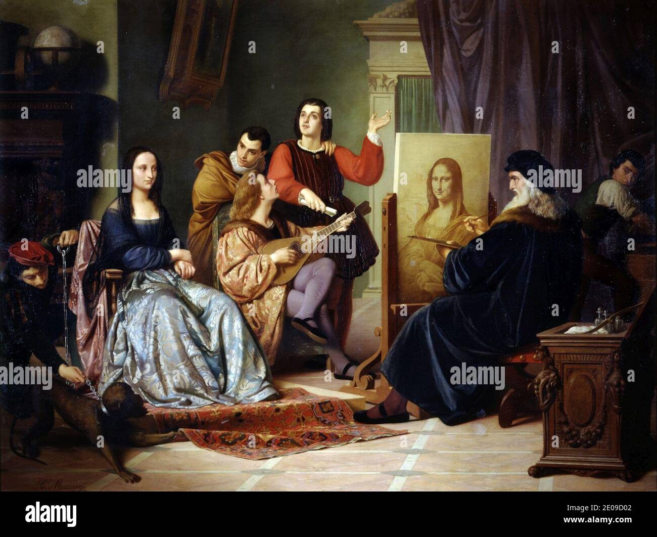 Leonardo reta a la Gioconda, por Cesare Maccari. Banque D'Images