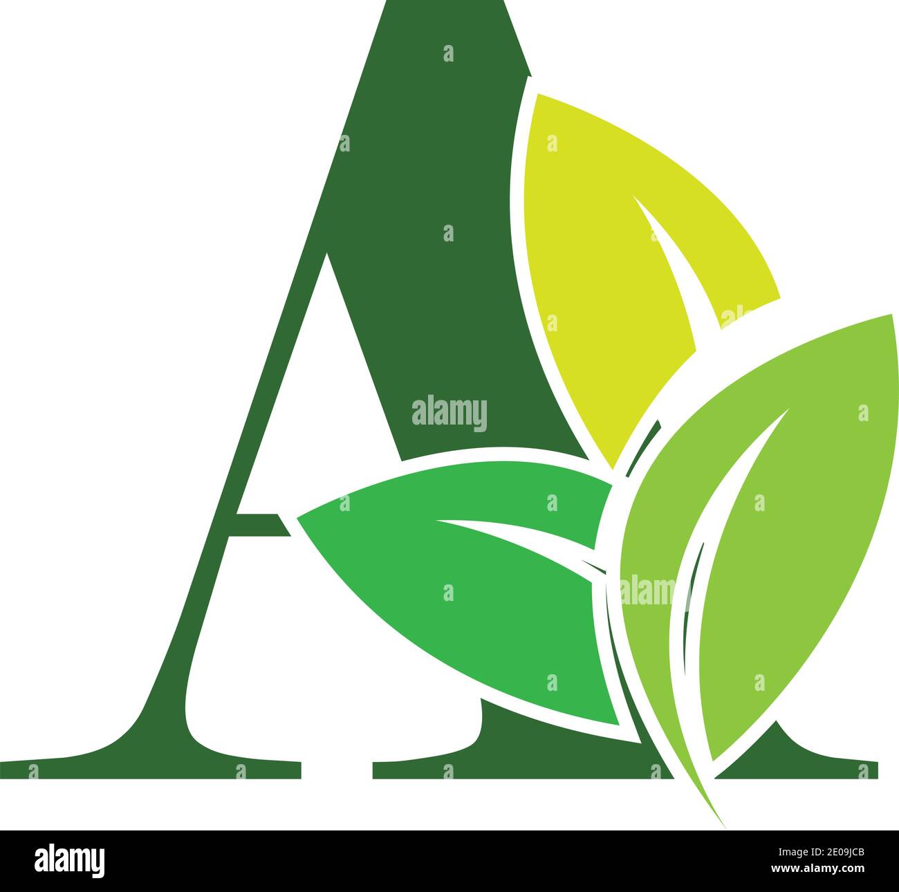 Lettres écologiques vertes UN logo avec des feuilles. /symbole / alphabet / botanique / vert naturel lettre A avec logo feuille modèle d'illustration Illustration de Vecteur