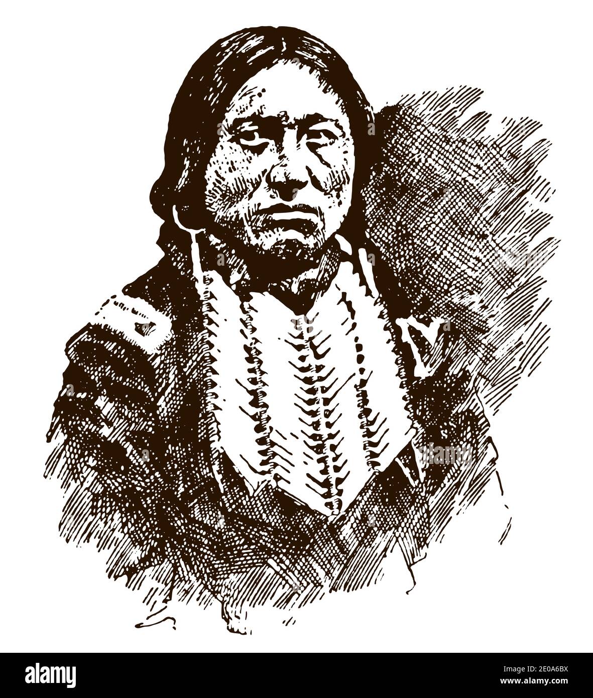 Portrait antique de Kicking Bird, Haut chef du Kiowa en vue frontale Illustration de Vecteur