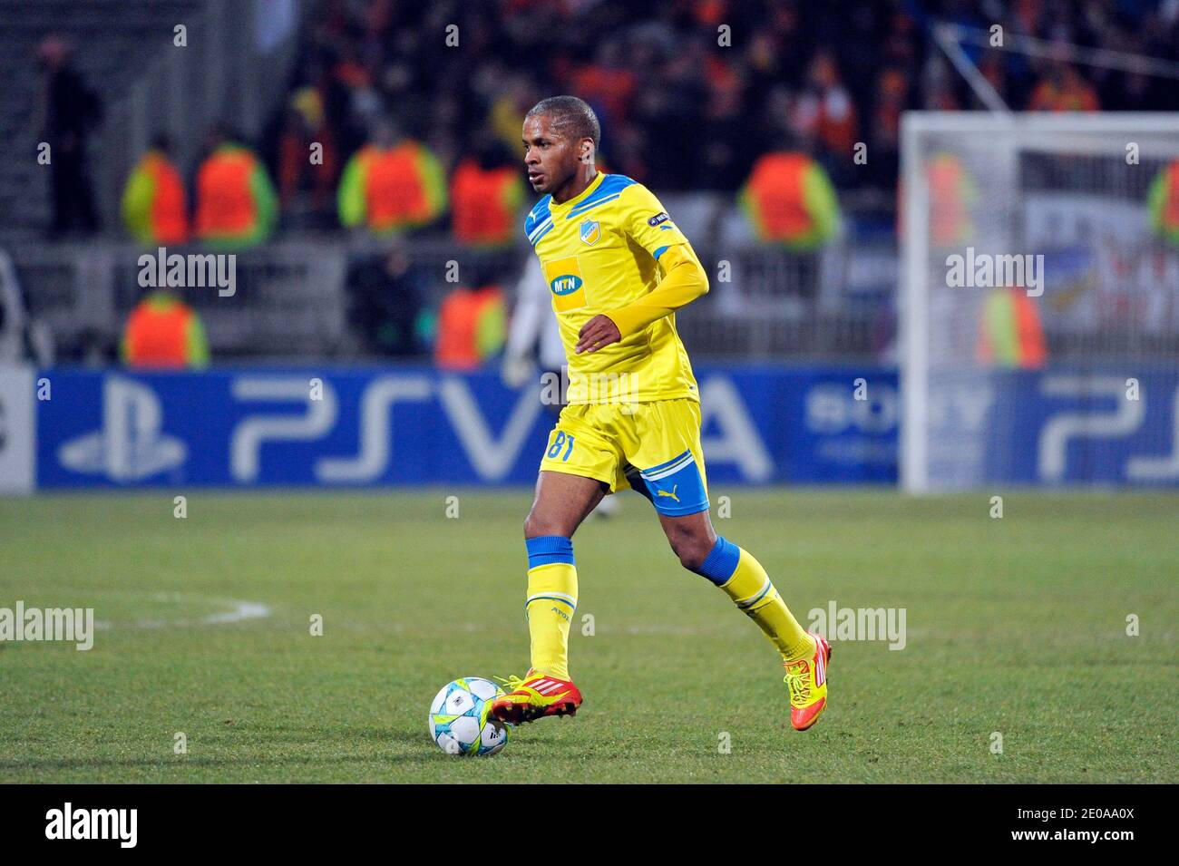 Marcinho de l'APOEL lors de la Ligue des champions de l'UEFA, Olympique lyonnais contre Apoel FC Nicozie au Stade Gerland à Lyon, France, le 14 février 2012. Lyon a gagné 1-0. Photo par pour Picture/ABACAPRESS.COM Banque D'Images