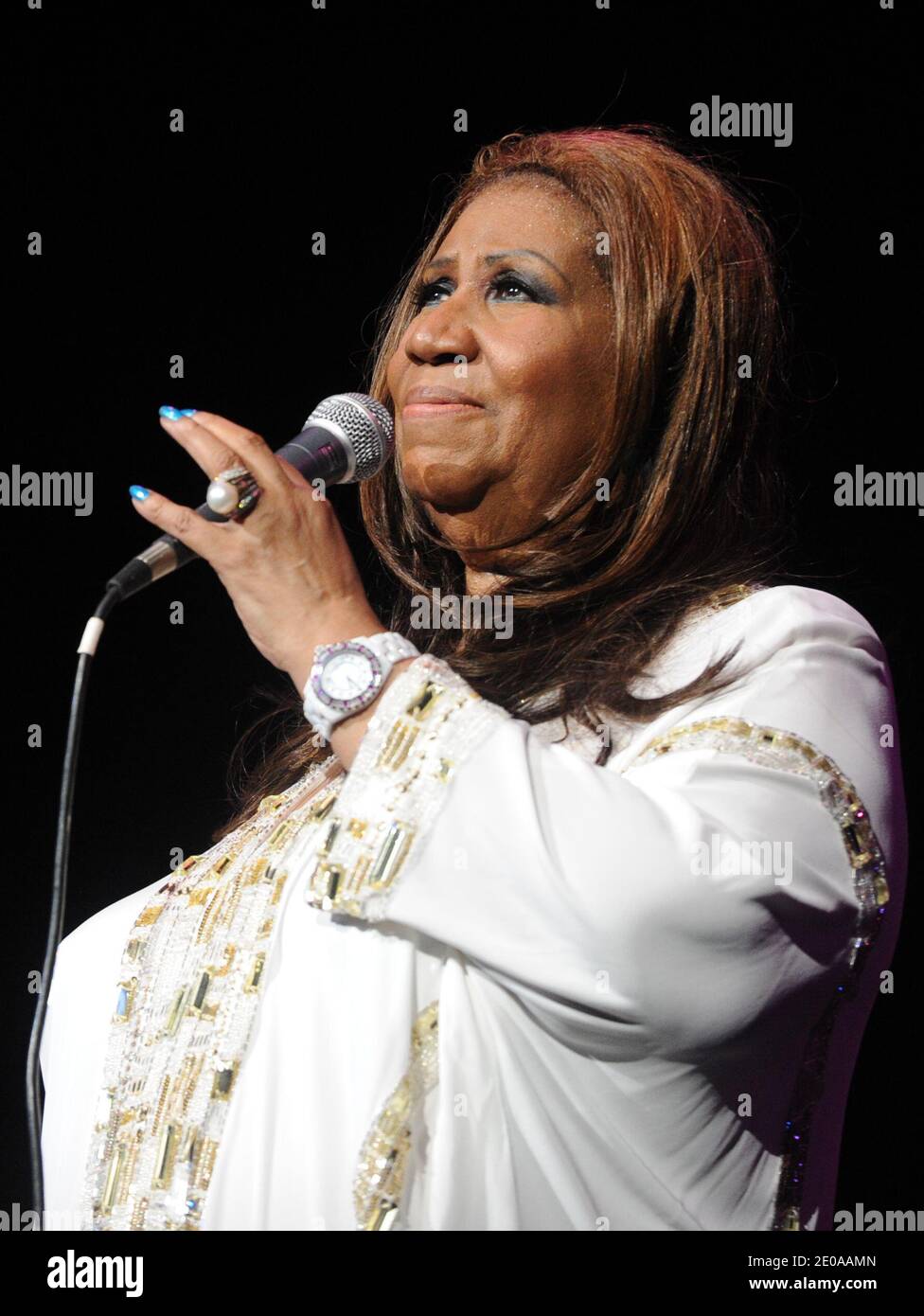 Aretha Franklin vit au radio City Music Hall et rend hommage à Whitney Houston à New York le 17 février 2012. Photos par Morgan Dessalles/ABACAPRESS.COM Banque D'Images