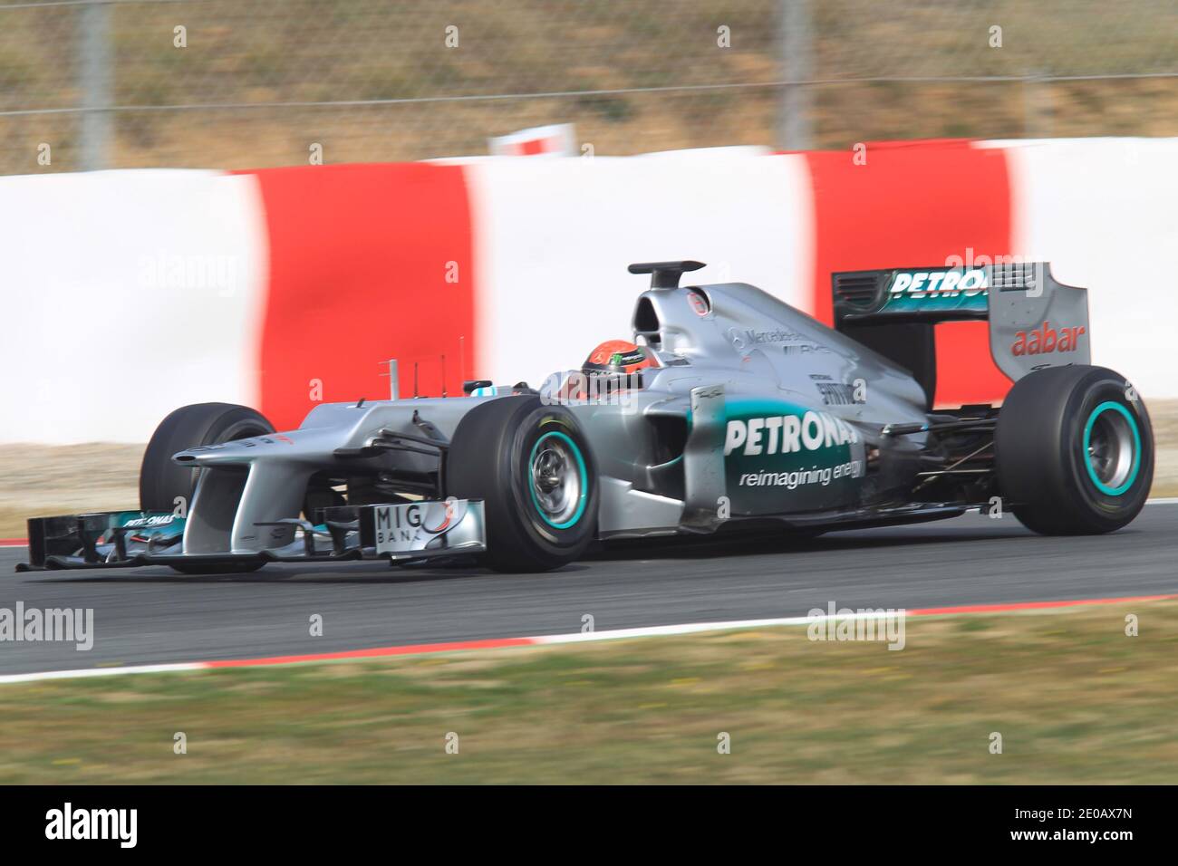 Michael Schumacher d'Allemagne et Mercedes GP conduit pendant le quatrième jour des essais d'hiver de Formule 1 au circuit de Catalunya à Montmelo, près de Barcelone, Espagne, le 4 mars 2012. Photo de Manuel Blondeau/ABACAPRESS.COM Banque D'Images