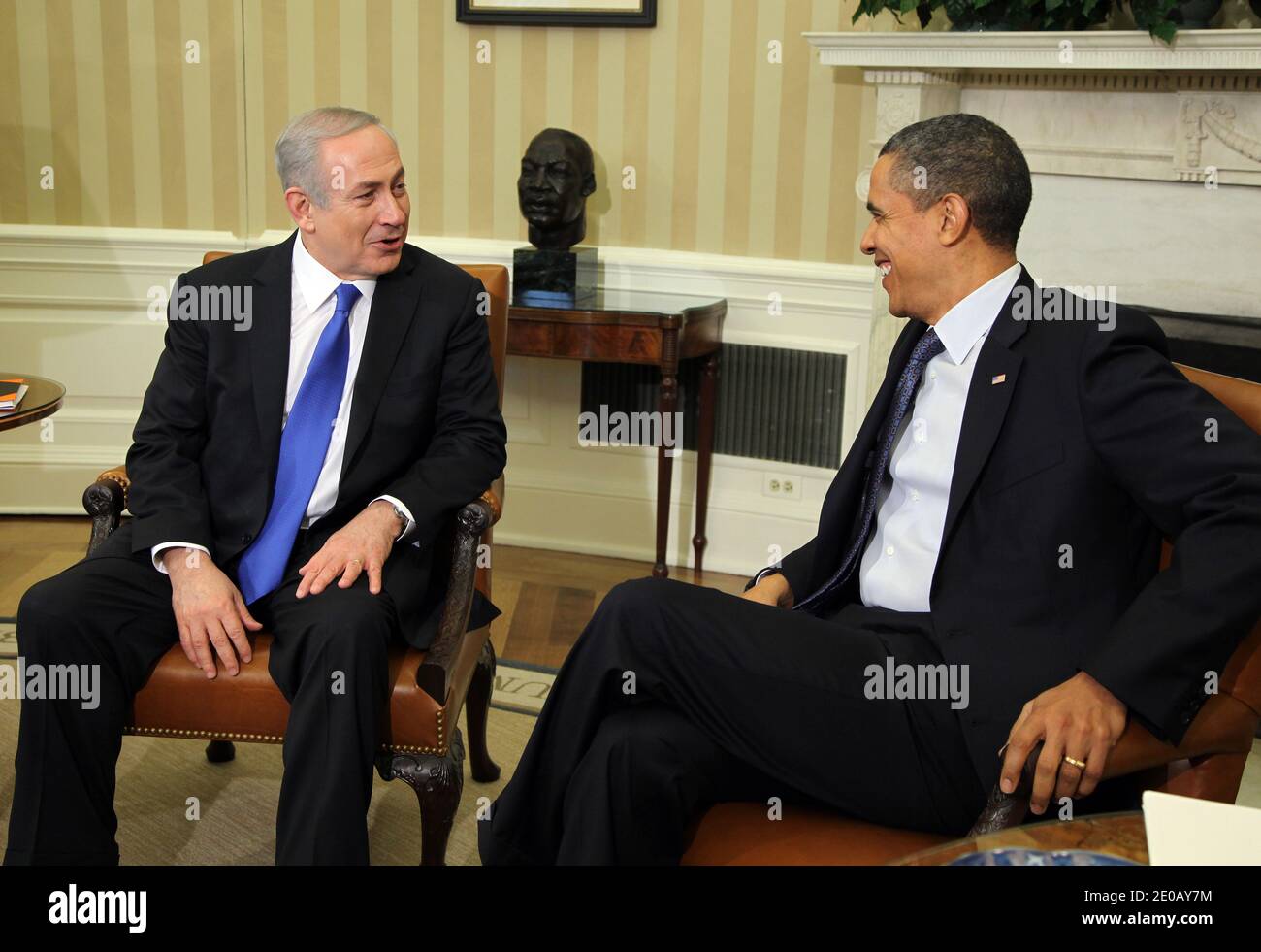 Le président Barack Obama rencontre le Premier ministre israélien Benjamin Netanyahu dans le bureau ovale de la Maison Blanche, à Washington, DC, Etats-Unis, le 5 mars 2012. Photo de Martin H. Simon/Pool/ABACAPRESS.COM Banque D'Images