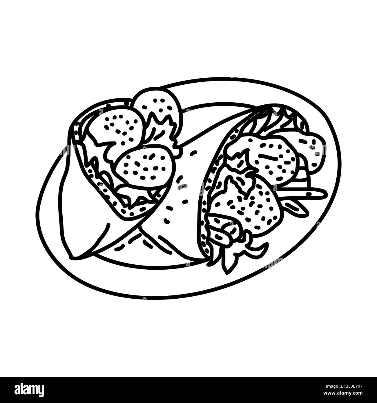 Falafel Arabie Saoudite Food Hand dessiné icône Set Vector. Illustration de Vecteur