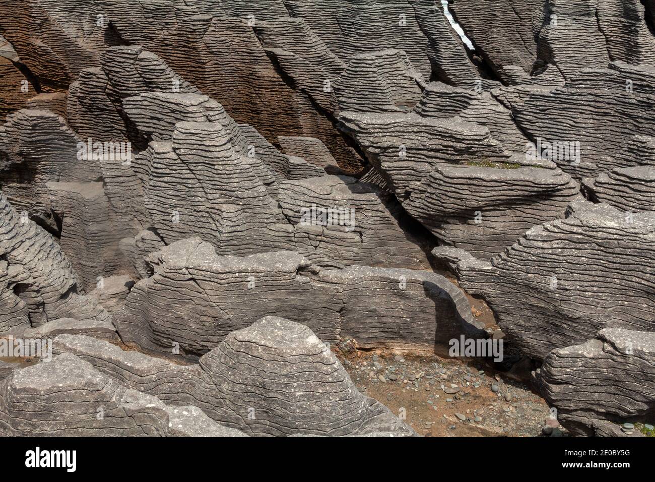 Vue rapprochée des rochers de Pancake une formation géologique inhabituelle De roches sédimentaires dans l'île du Sud de la Nouvelle-Zélande Banque D'Images